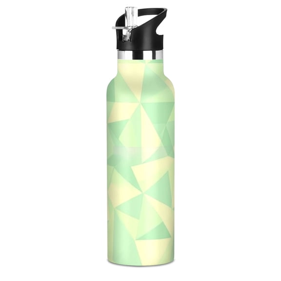 Kids Insulated Stainless Steel Sports Water Bottle 600ml (20oz), BPA-Free Light Green Triangles
