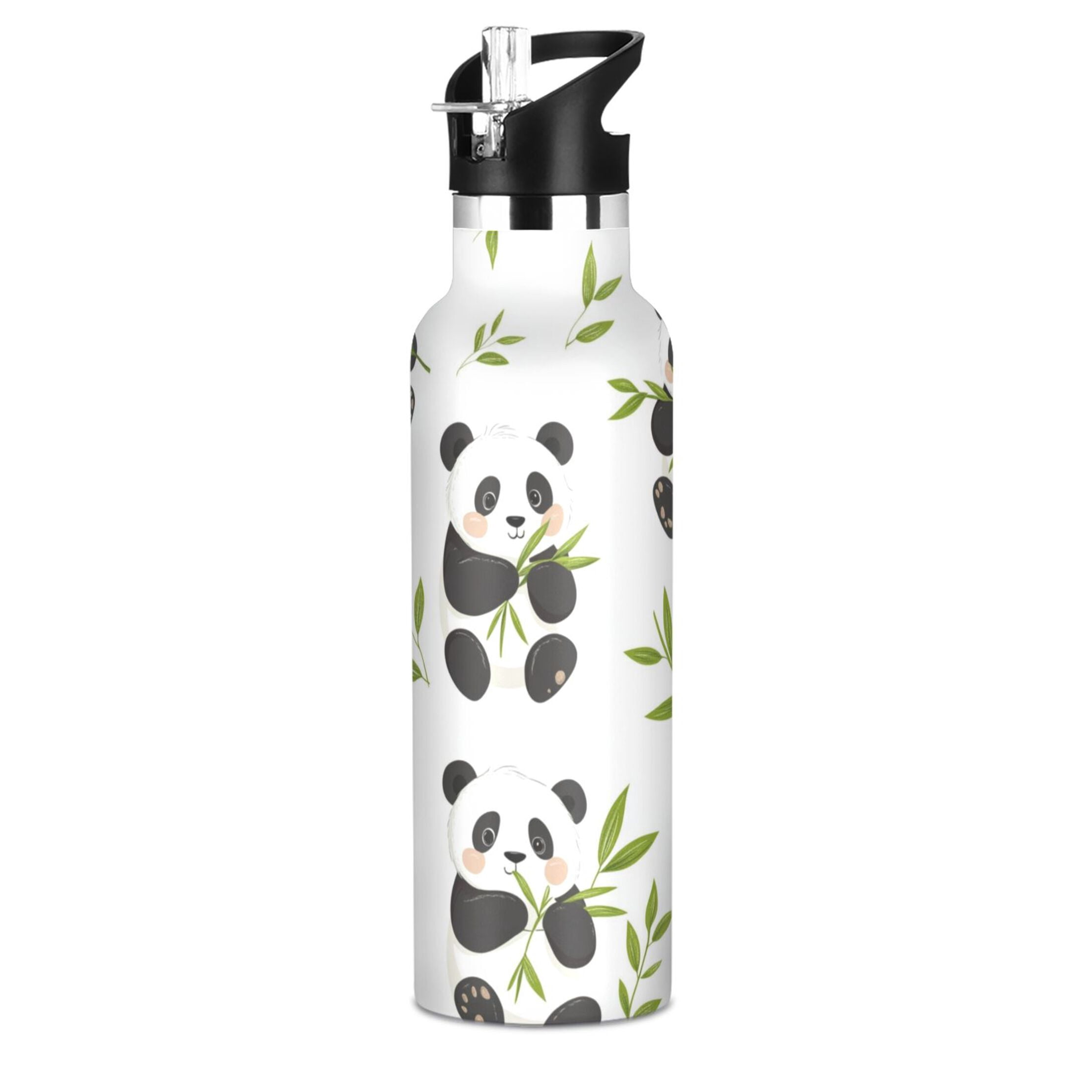 Kids Insulated Stainless Steel Sports Water Bottle 600ml (20oz), BPA-Free Panda Eating Bamboo