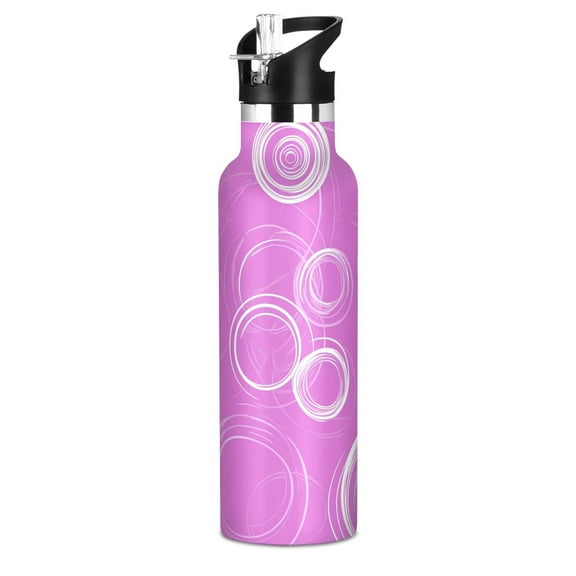 Kids Insulated Stainless Steel Sports Water Bottle 600ml (20oz), BPA-Free Purple Circles and Swirls