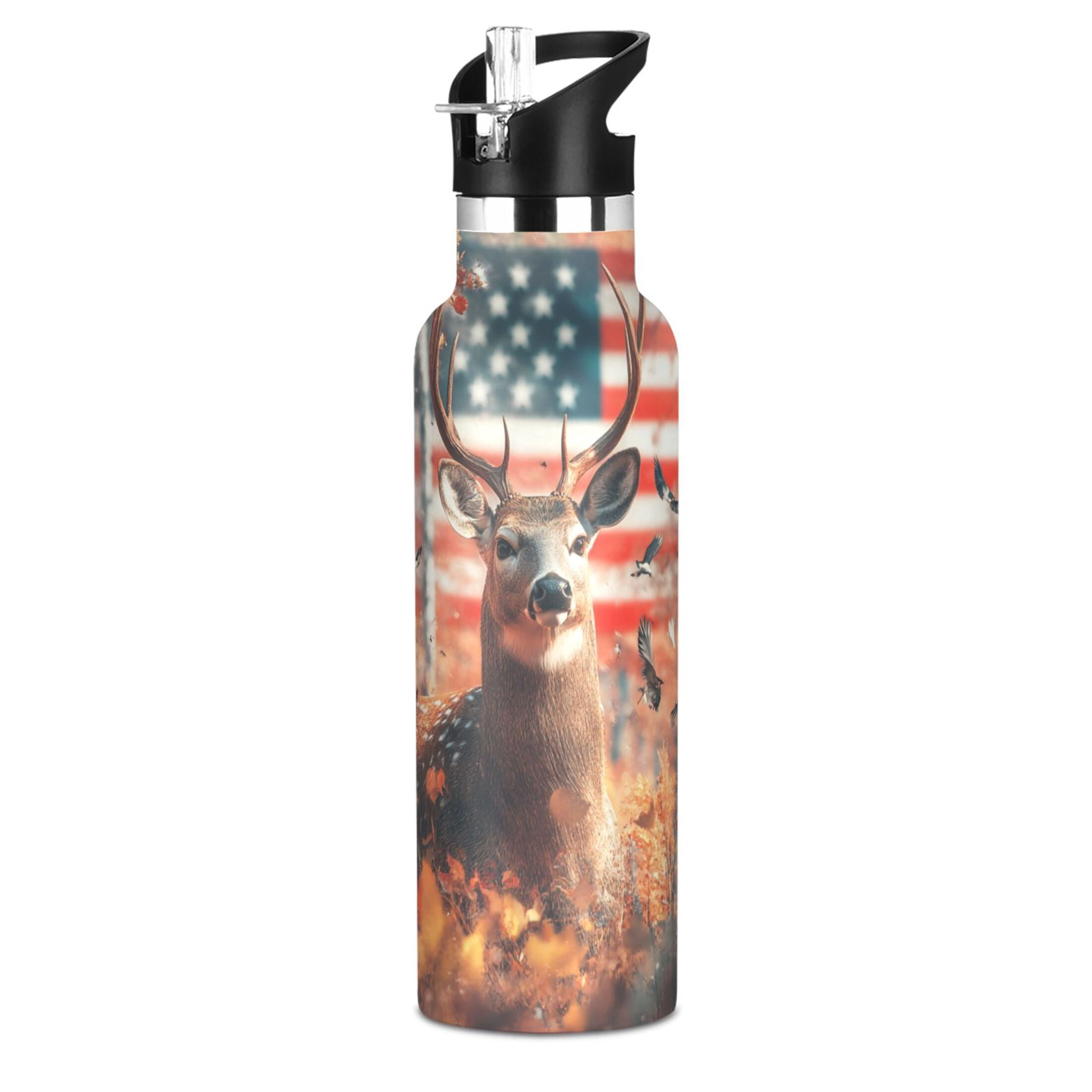 Kids Insulated Stainless Steel Sports Water Bottle 600ml (20oz), BPA-Free Realistic Deer