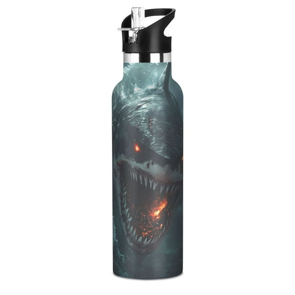 Kids Insulated Stainless Steel Sports Water Bottle 600ml (20oz), BPA-Free Scary Shark