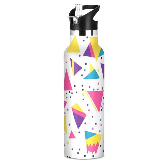 Kids Insulated Stainless Steel Sports Water Bottle 600ml (20oz), BPA-Free Triangles and Dots