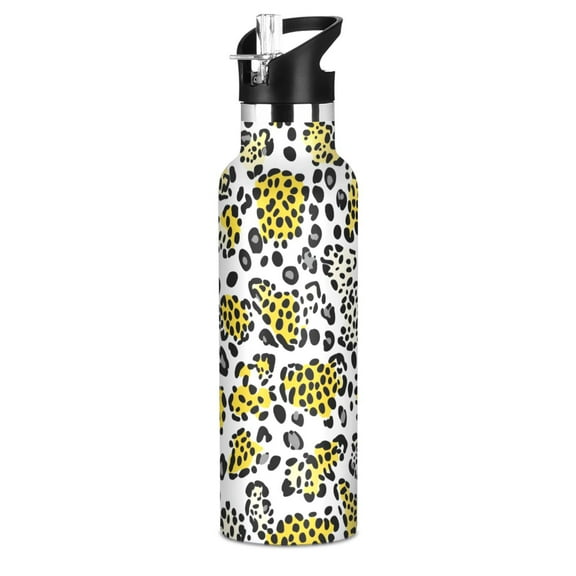 Kids Insulated Stainless Steel Sports Water Bottle 600ml (20oz), BPA-Free White Leopard Print Pattern