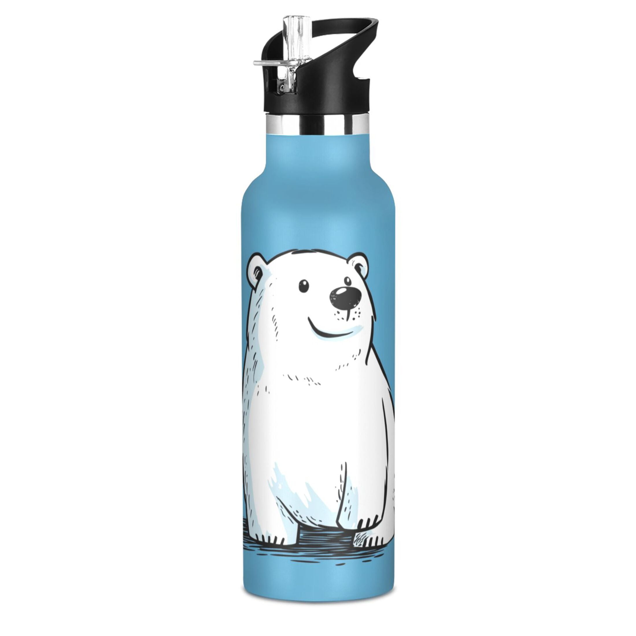 Kids Insulated Stainless Steel Sports Water Bottle 600ml (20oz), BPA-Free White Polar Bear