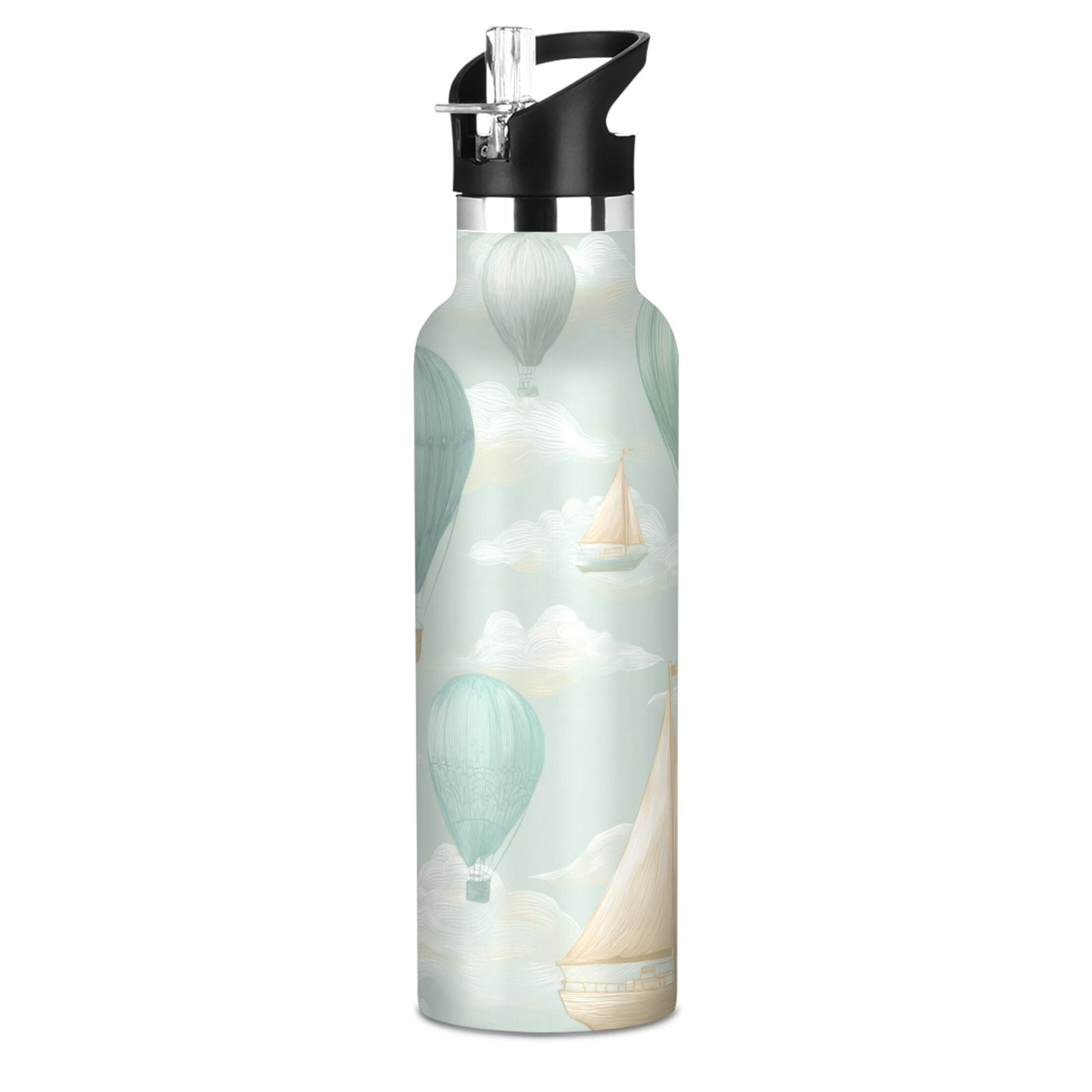 Kids Insulated Stainless Steel Sports Water Bottle 600ml (20oz) Balloon and Sailboat