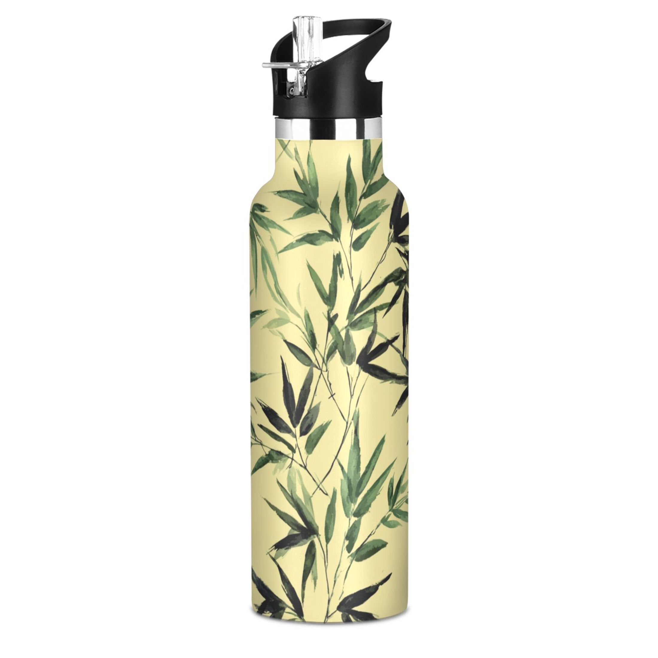 Kids Insulated Stainless Steel Sports Water Bottle 600ml (20oz) Bamboo and Green Leaves