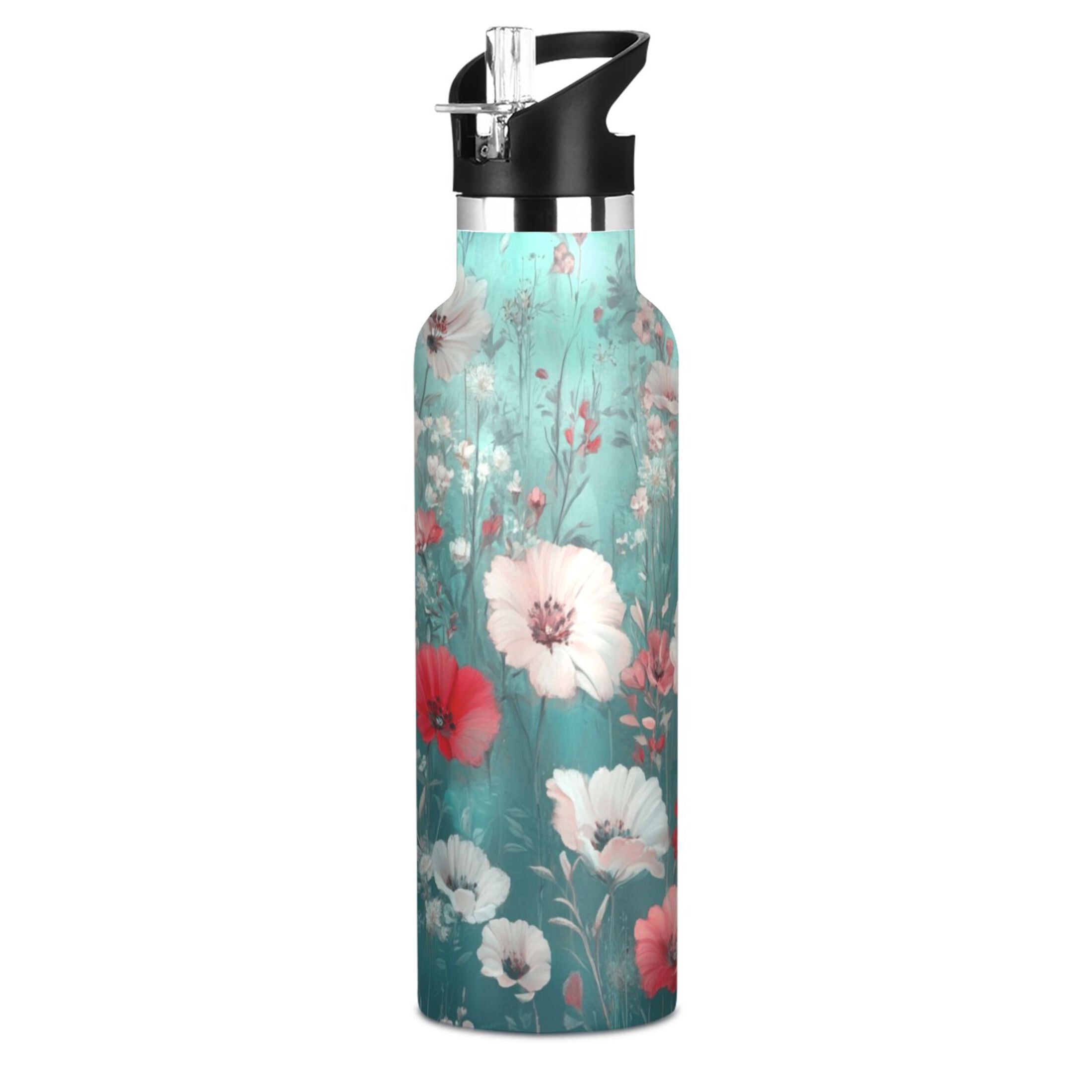 Kids Insulated Stainless Steel Sports Water Bottle 600ml (20oz) Beautiful Floral Pattern