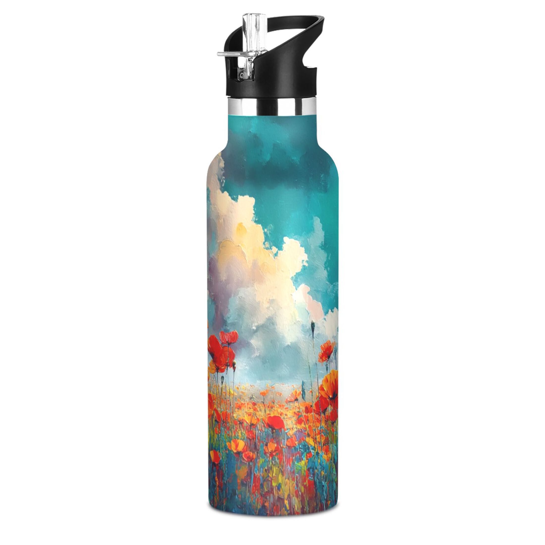 Kids Insulated Stainless Steel Sports Water Bottle 600ml (20oz) Beautiful Flower Field