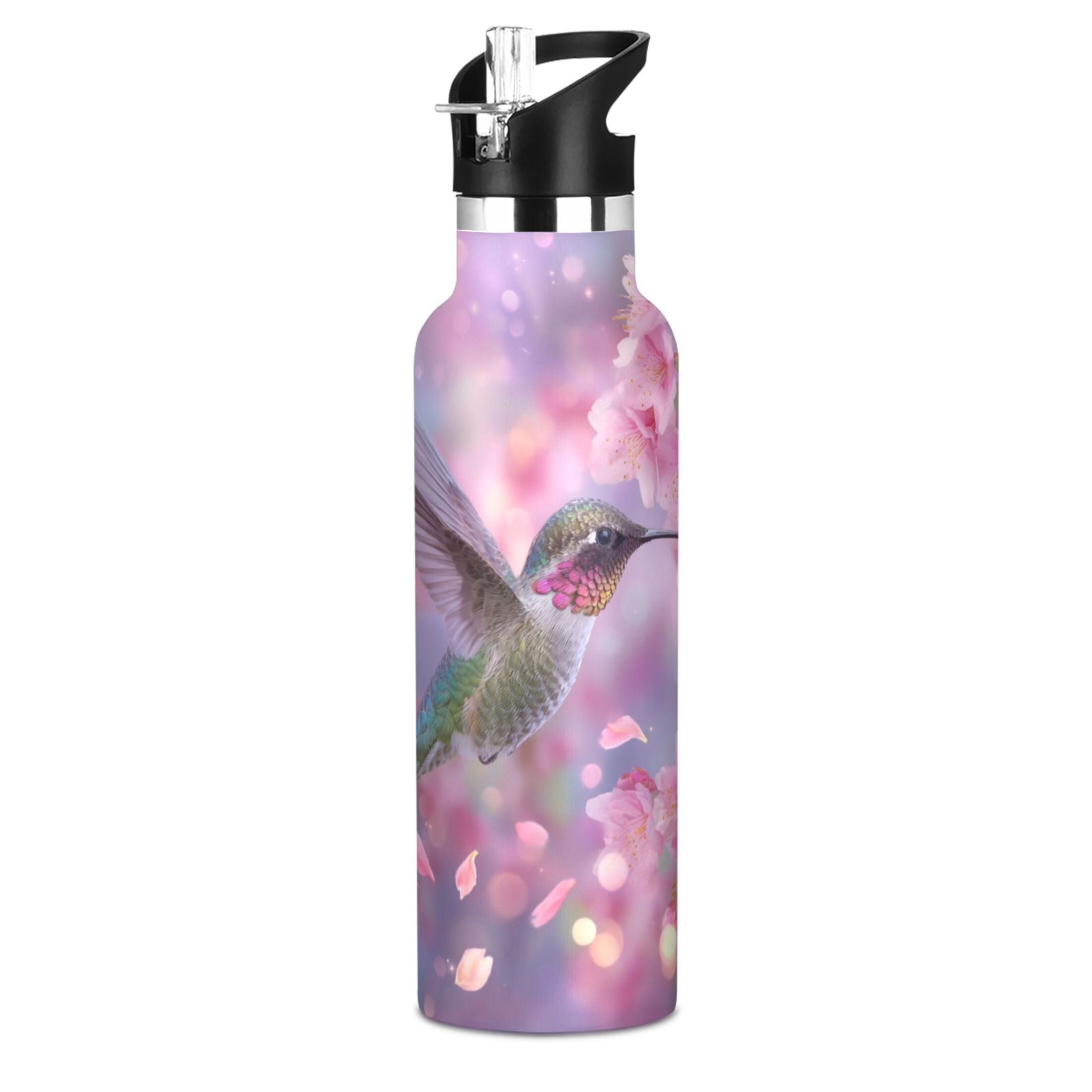 Kids Insulated Stainless Steel Sports Water Bottle 600ml (20oz) Beautiful Pink Hummingbird