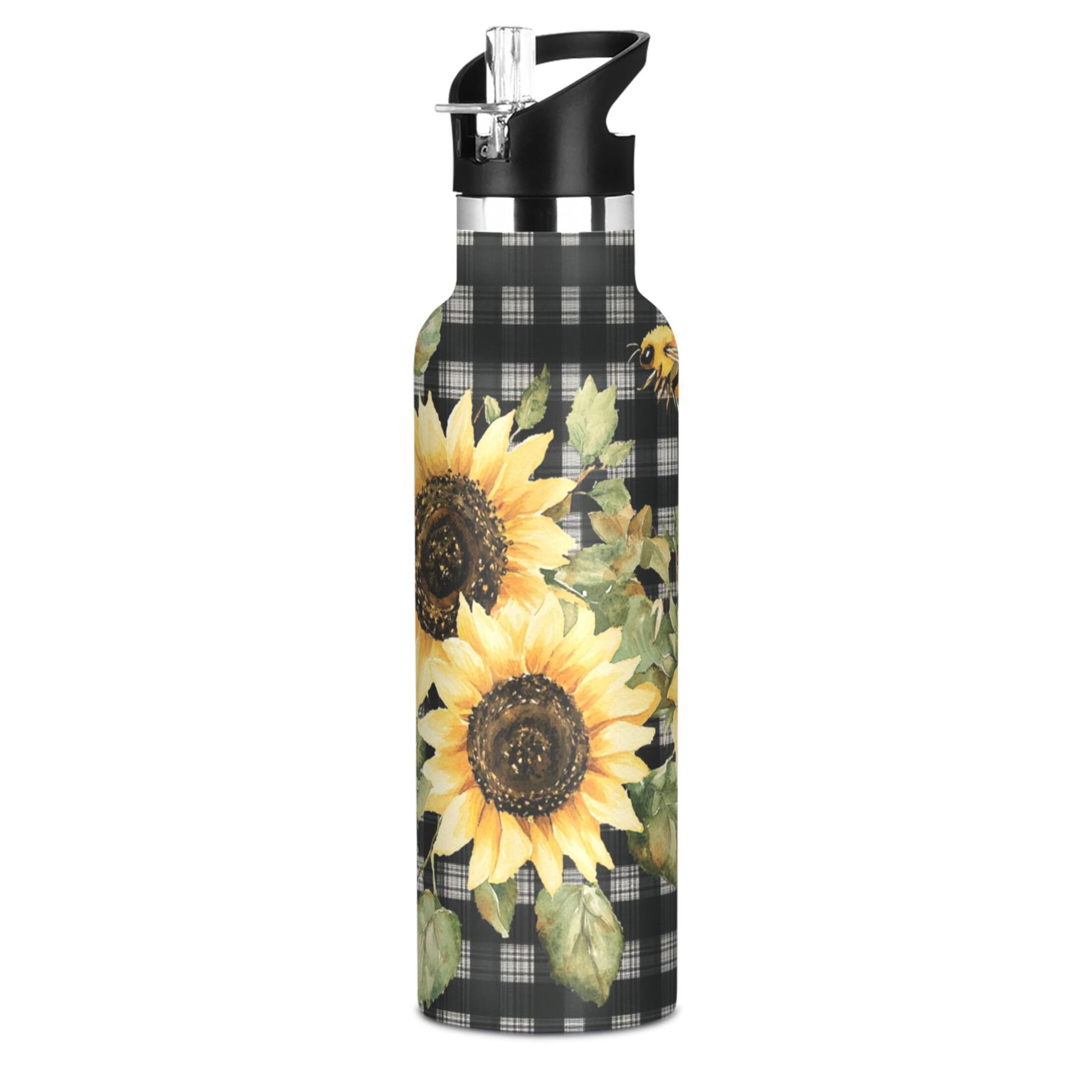 Kids Insulated Stainless Steel Sports Water Bottle 600ml (20oz) Beautiful Sunflowers