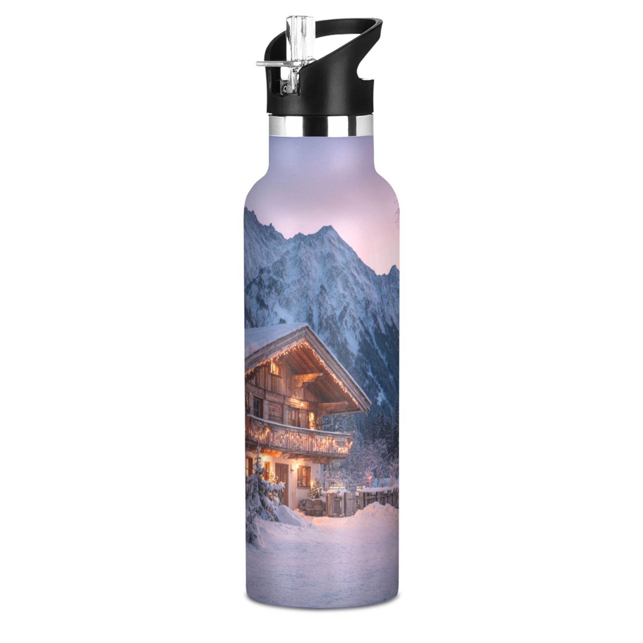 Kids Insulated Stainless Steel Sports Water Bottle 600ml (20oz) Beautiful Wooden Chalet