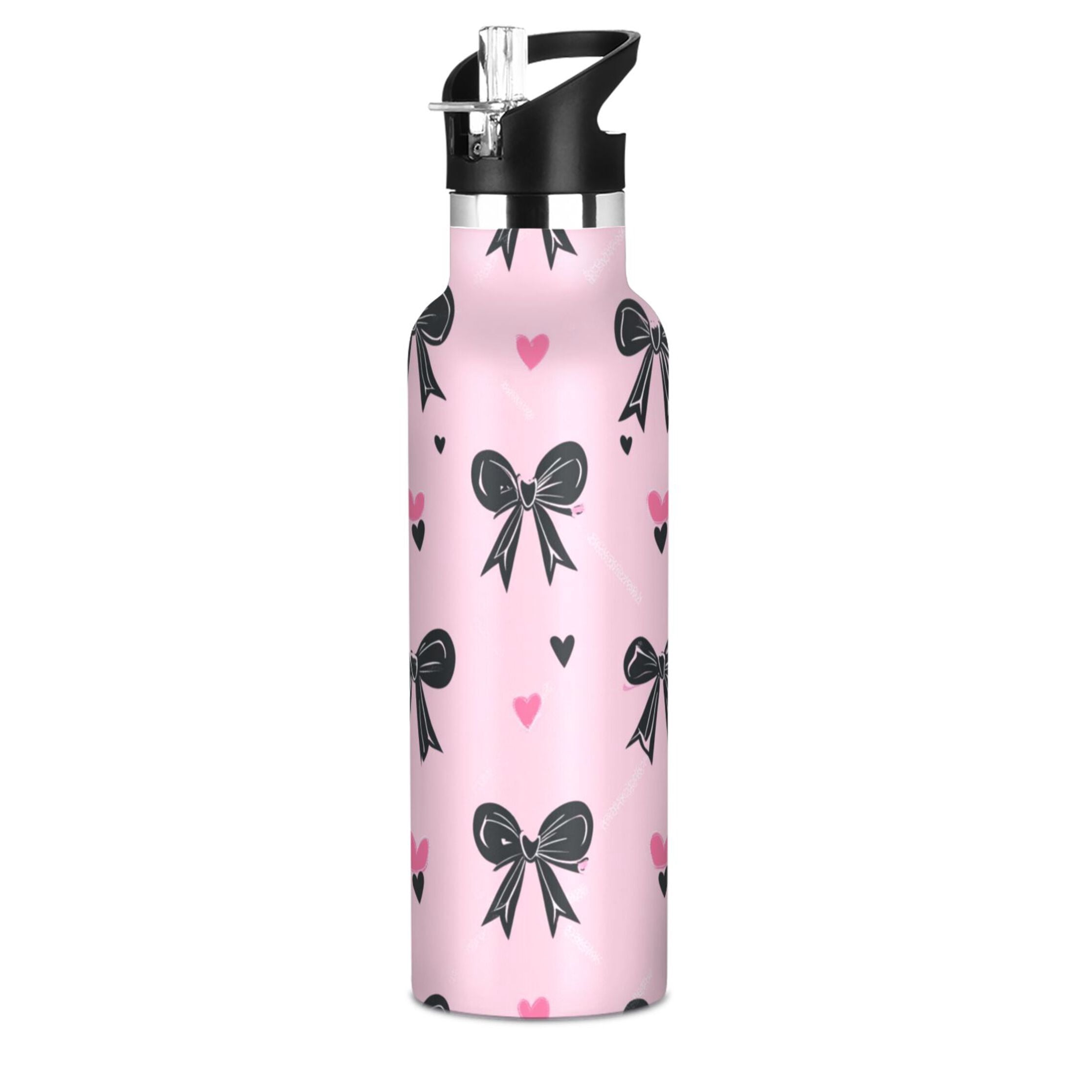 Kids Insulated Stainless Steel Sports Water Bottle 600ml (20oz) Black Bows