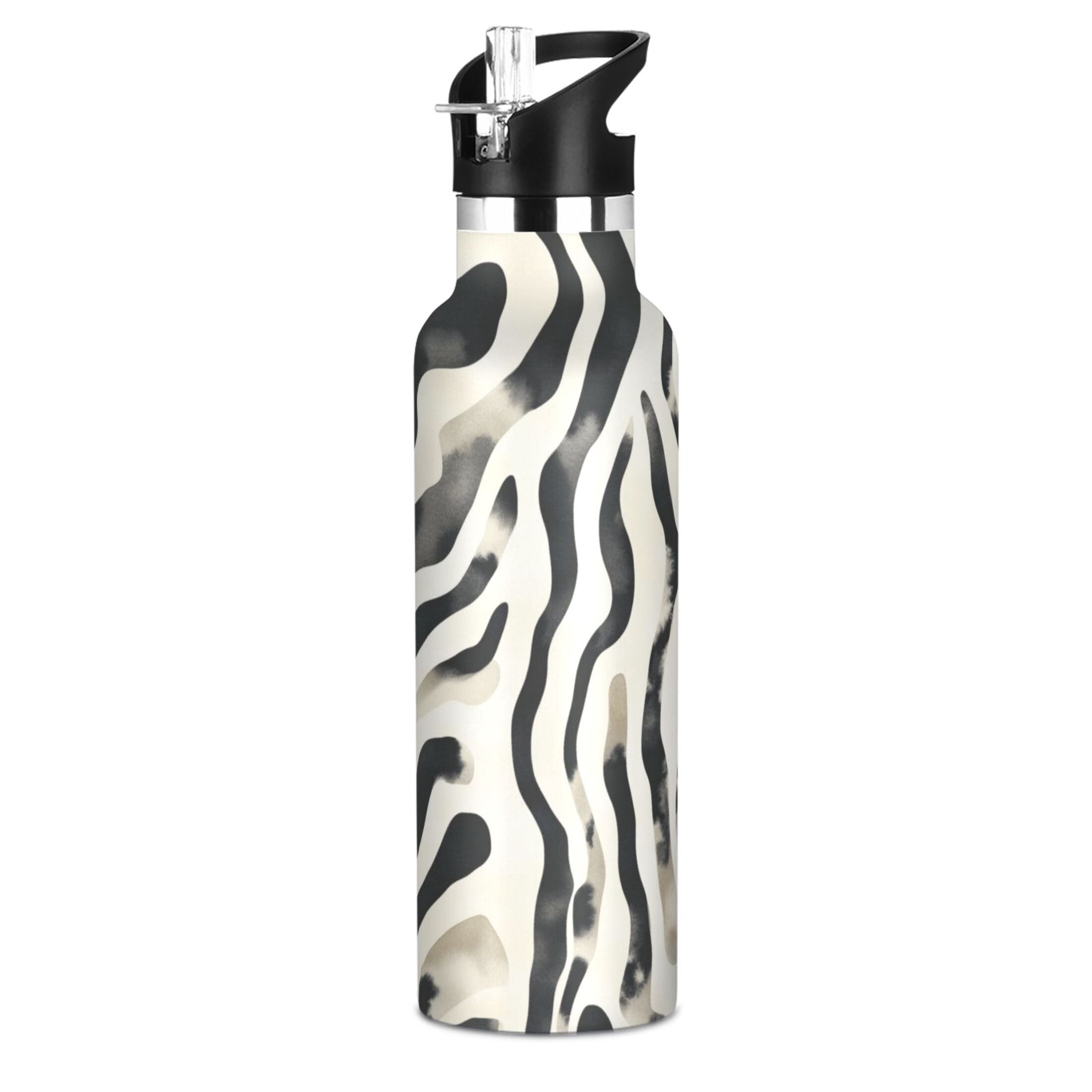 Kids Insulated Stainless Steel Sports Water Bottle 600ml (20oz) Black and White Shapes Pattern