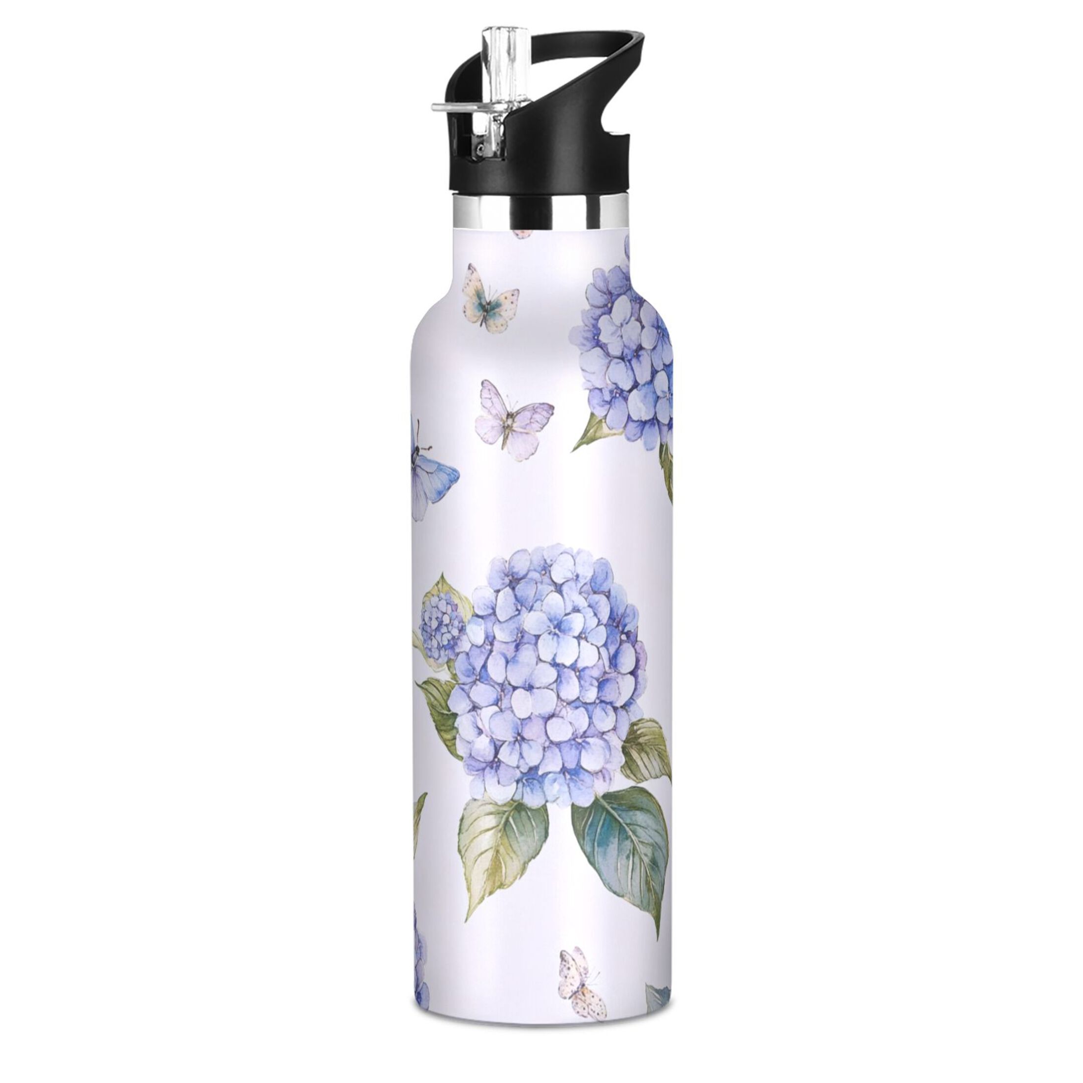 Kids Insulated Stainless Steel Sports Water Bottle 600ml (20oz) Blue Hydrangea
