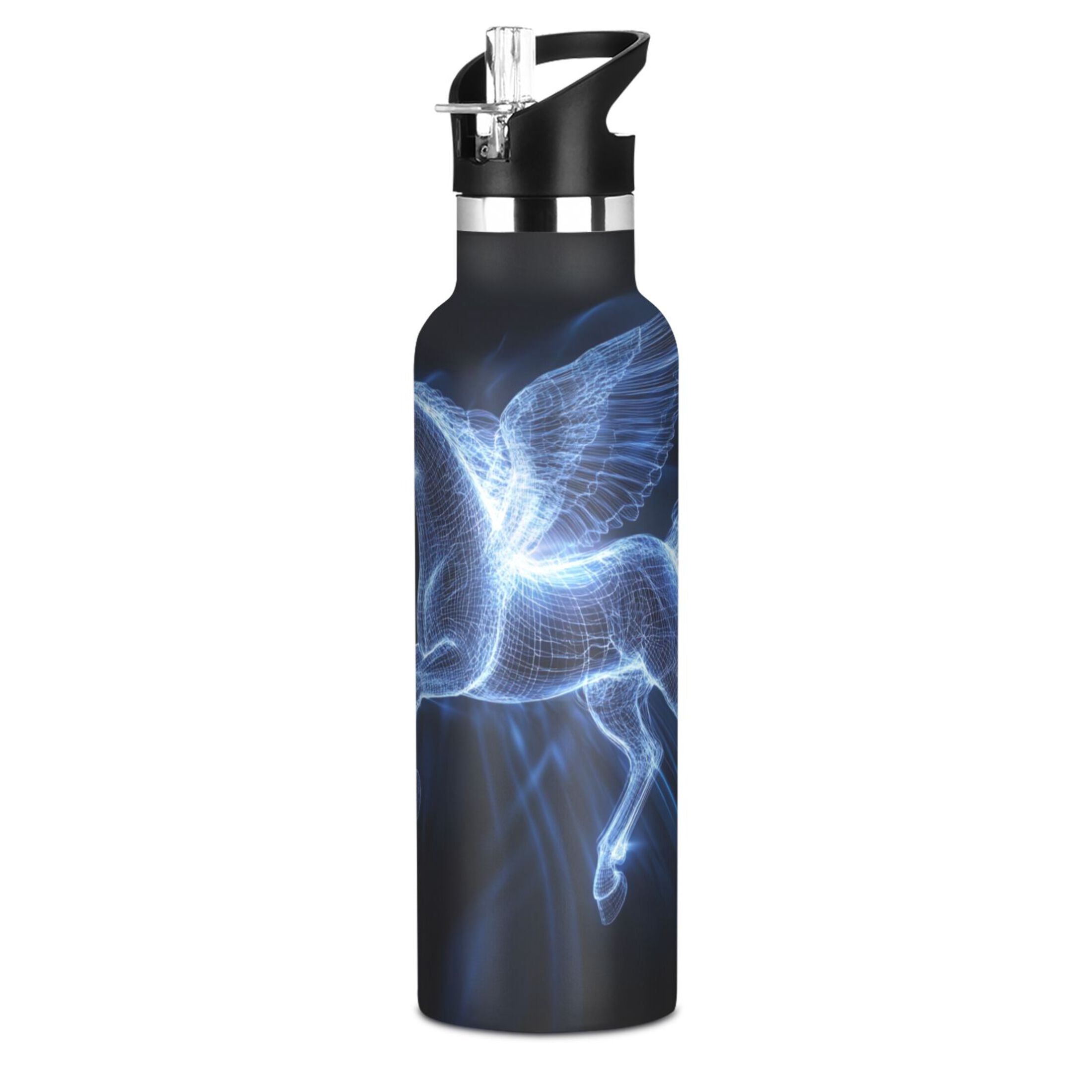 Kids Insulated Stainless Steel Sports Water Bottle 600ml (20oz) Blue Light Effect Pegasus