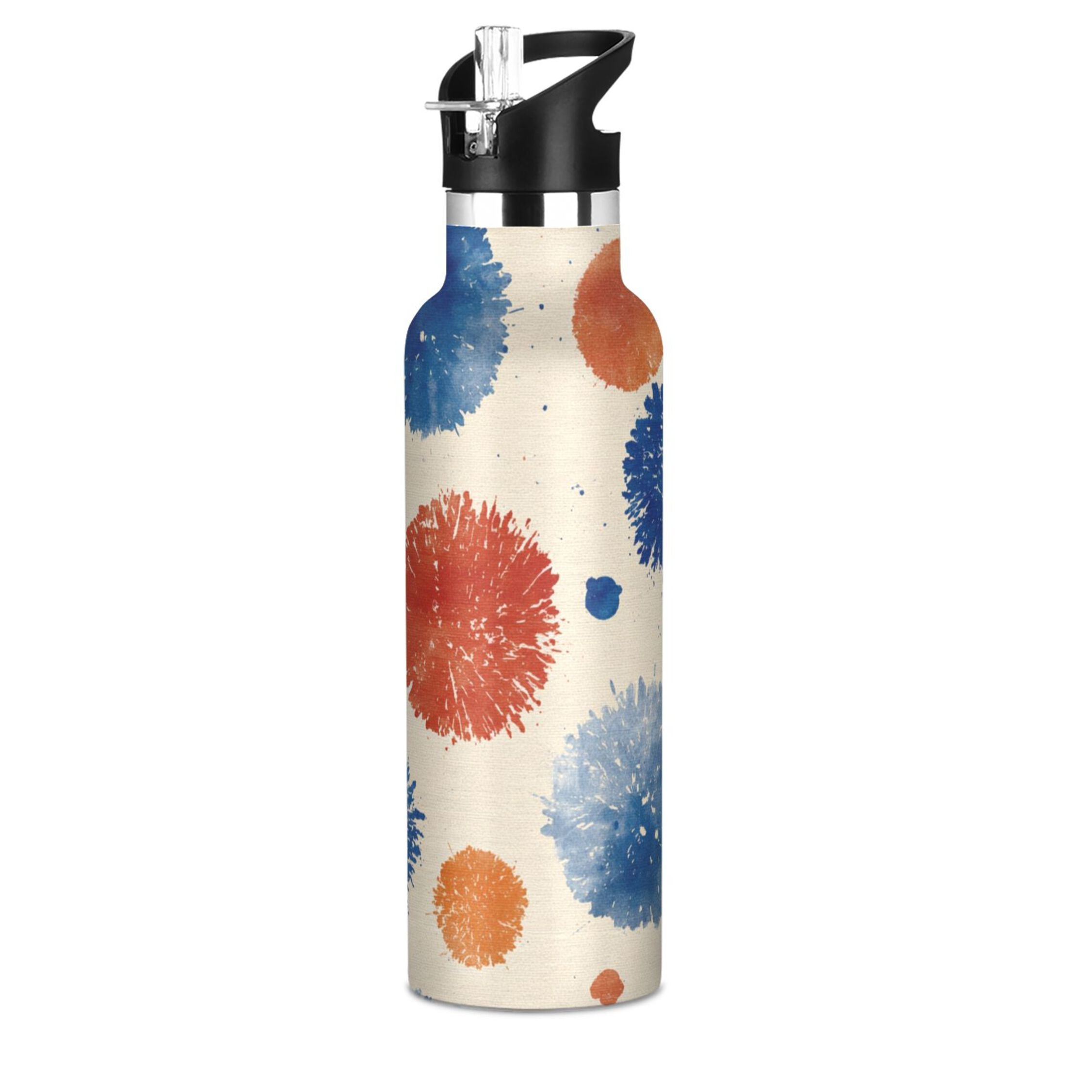 Kids Insulated Stainless Steel Sports Water Bottle 600ml (20oz) Blue Splashes Artistic Pattern