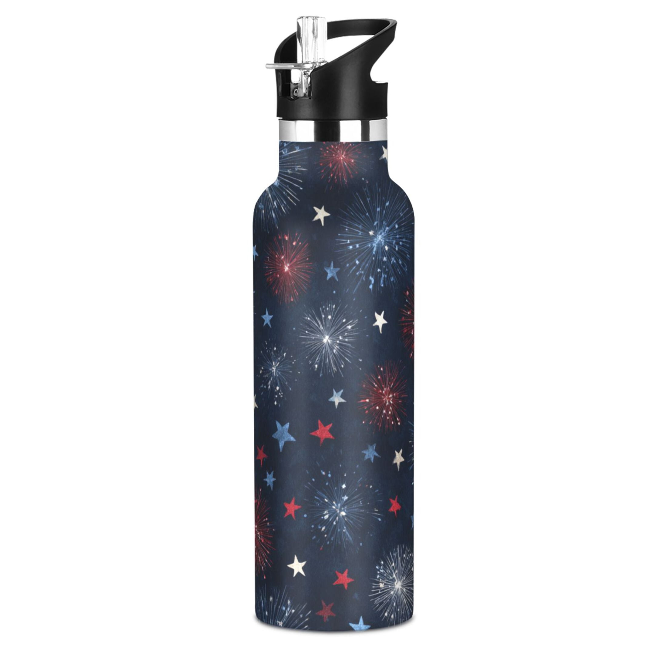 Kids Insulated Stainless Steel Sports Water Bottle 600ml (20oz) Blue Stars with Fireworks