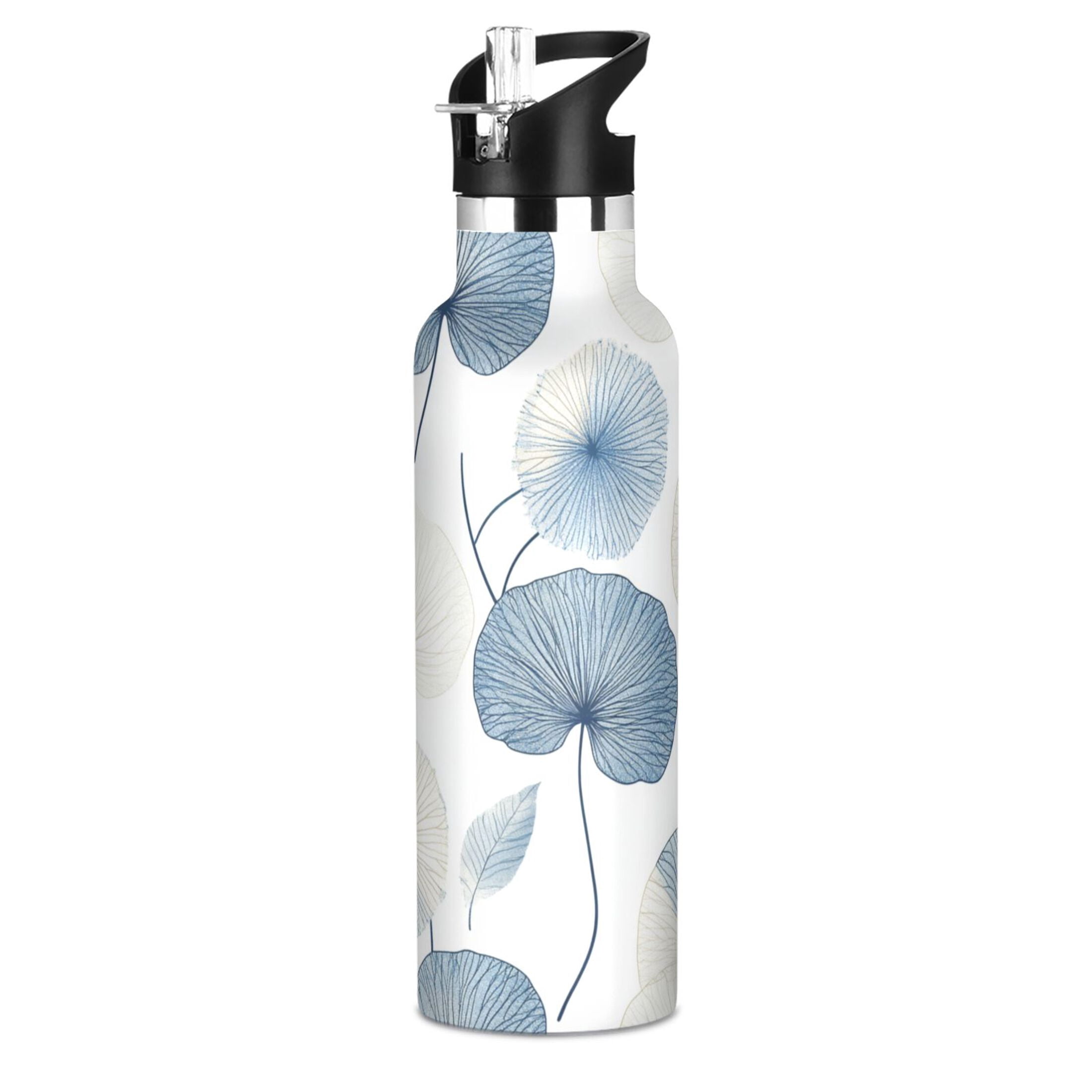 Kids Insulated Stainless Steel Sports Water Bottle 600ml (20oz) Blue and Beige Dandelion