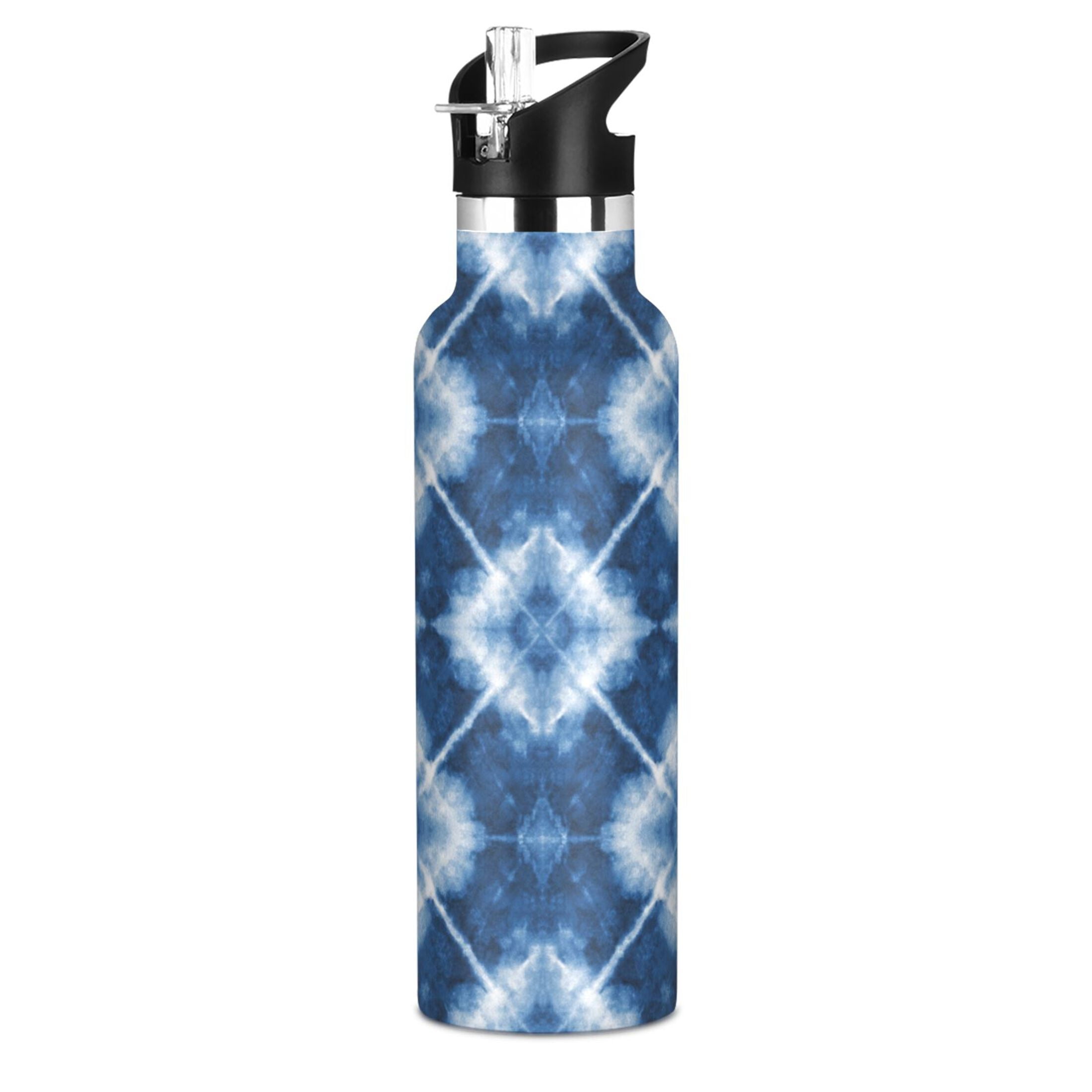 Kids Insulated Stainless Steel Sports Water Bottle 600ml (20oz) Blue and White Tie-dye