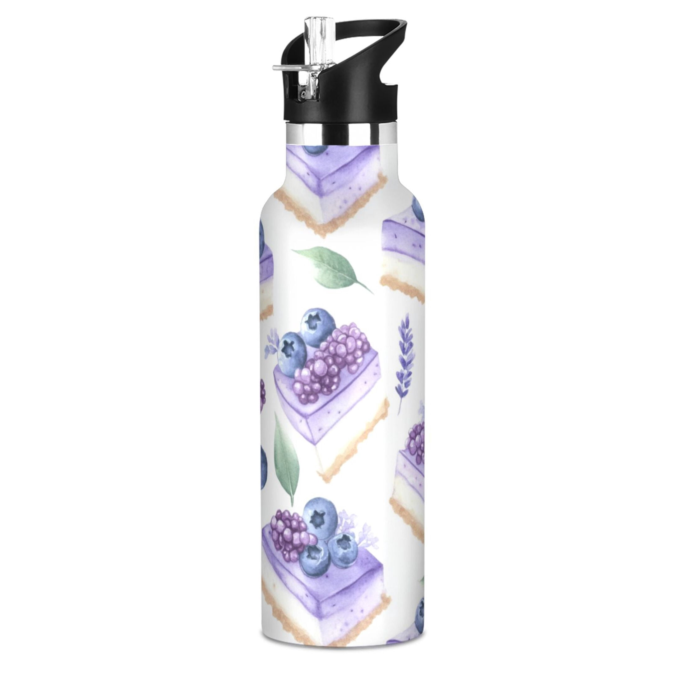Kids Insulated Stainless Steel Sports Water Bottle 600ml (20oz) Blueberry Cheesecake Pattern