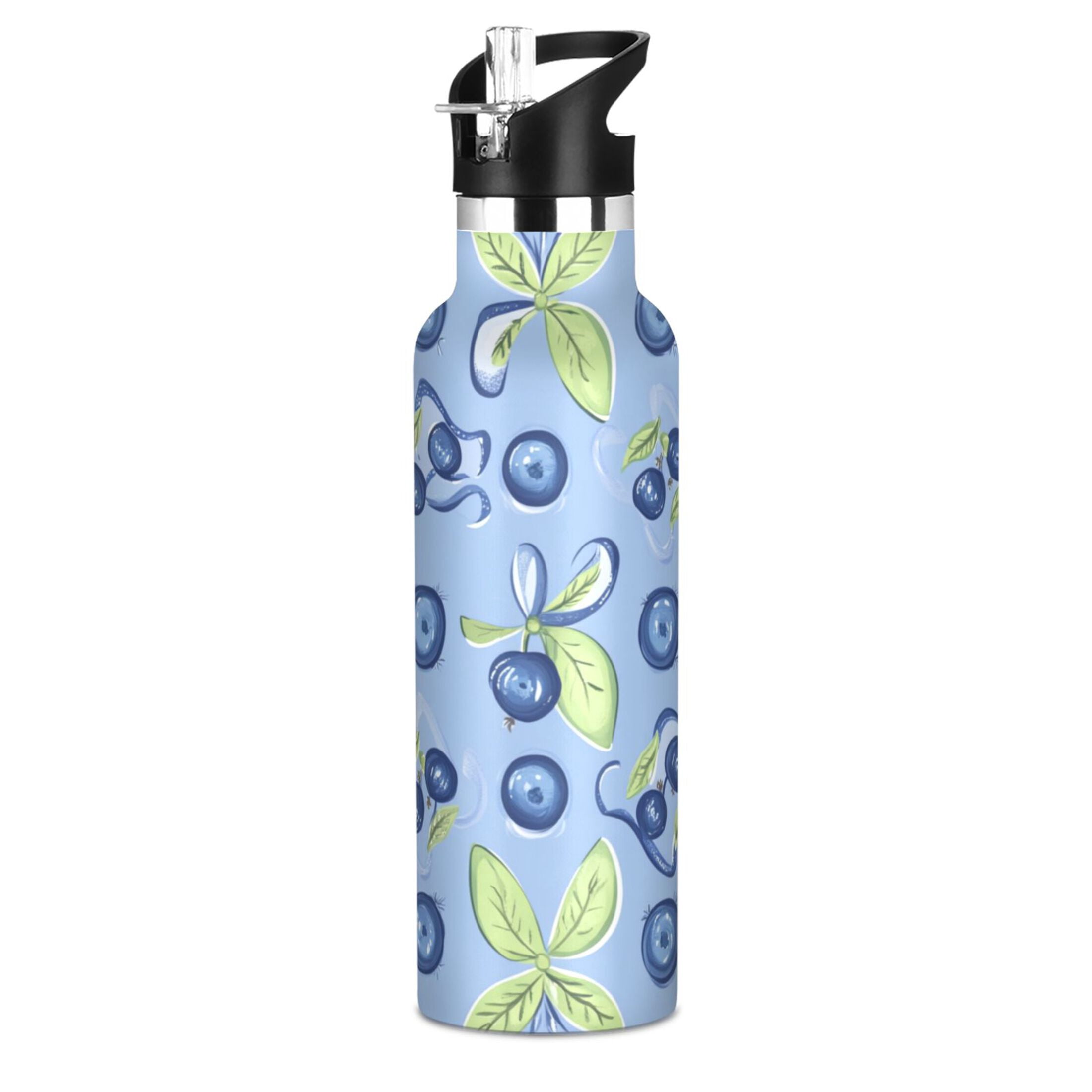 Kids Insulated Stainless Steel Sports Water Bottle 600ml (20oz) Blueberry and Ribbon