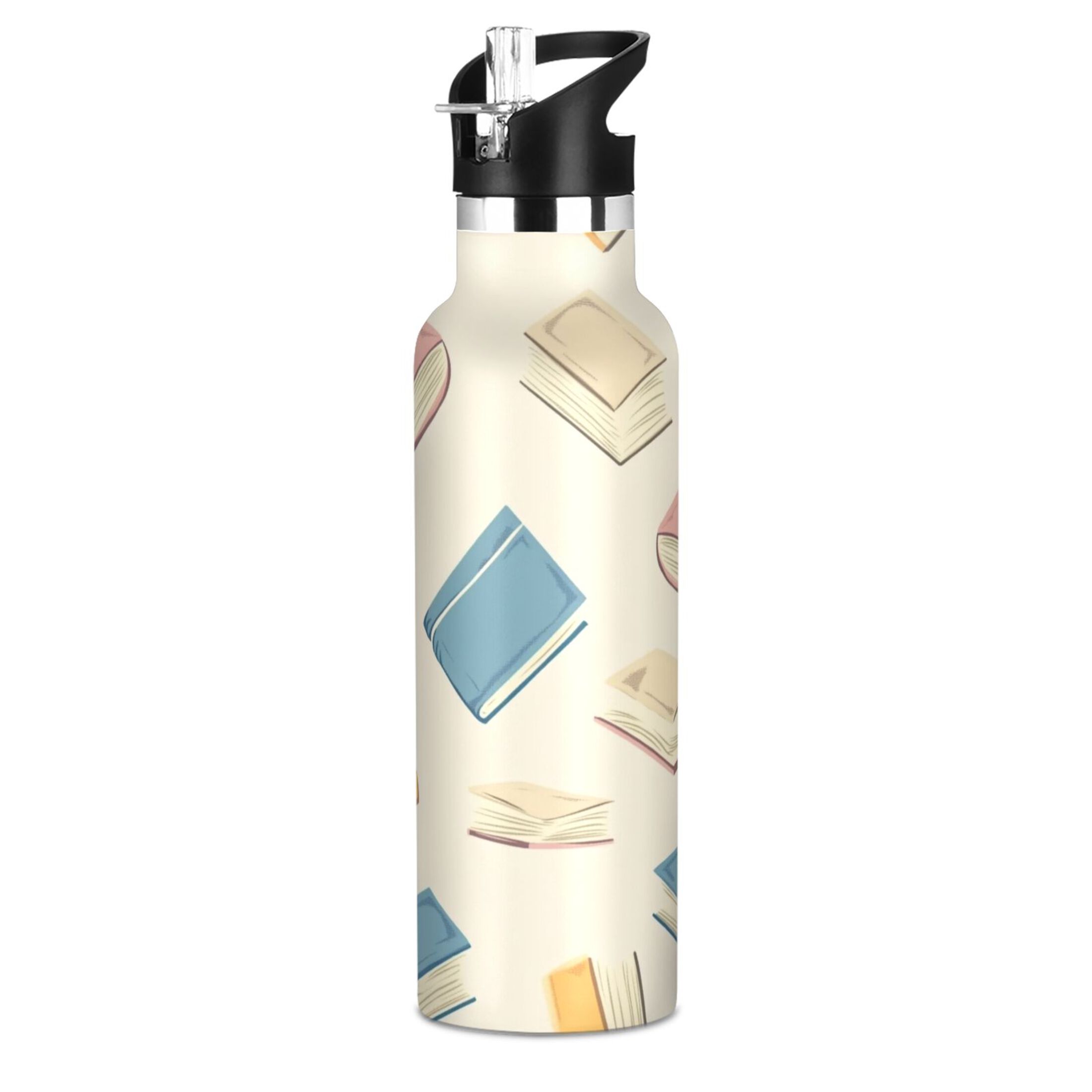 Kids Insulated Stainless Steel Sports Water Bottle 600ml (20oz) Books Pattern