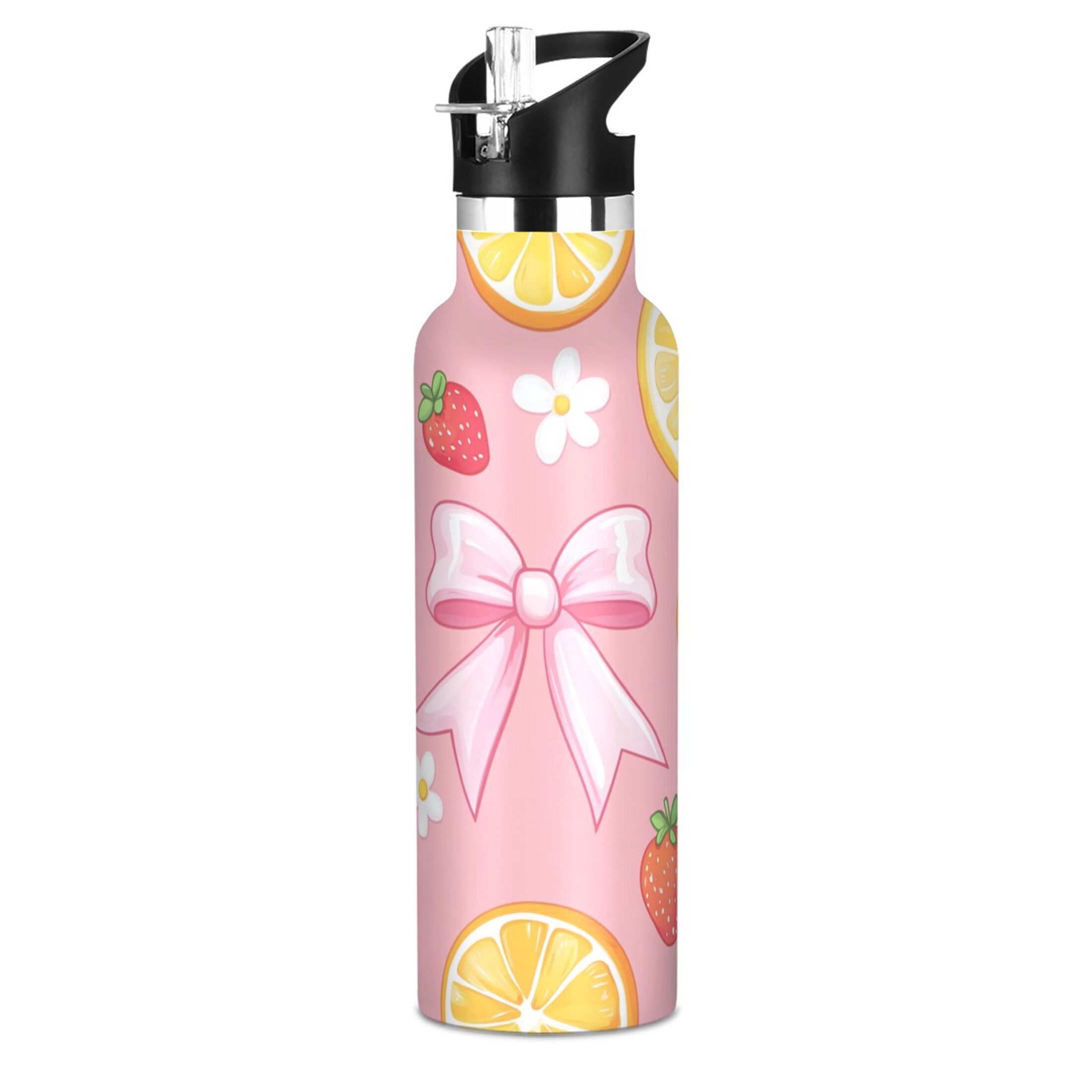 Kids Insulated Stainless Steel Sports Water Bottle 600ml (20oz) Bow Ribbon and Orange