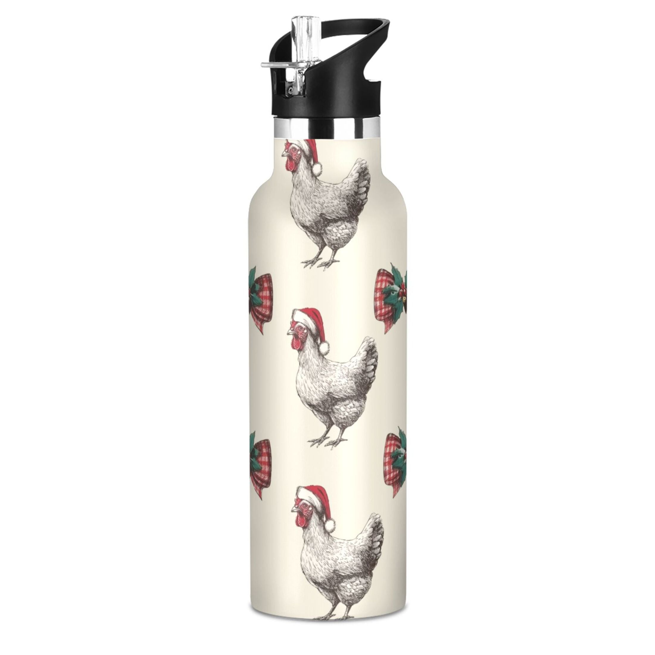 Kids Insulated Stainless Steel Sports Water Bottle 600ml (20oz) Bow and Chickens