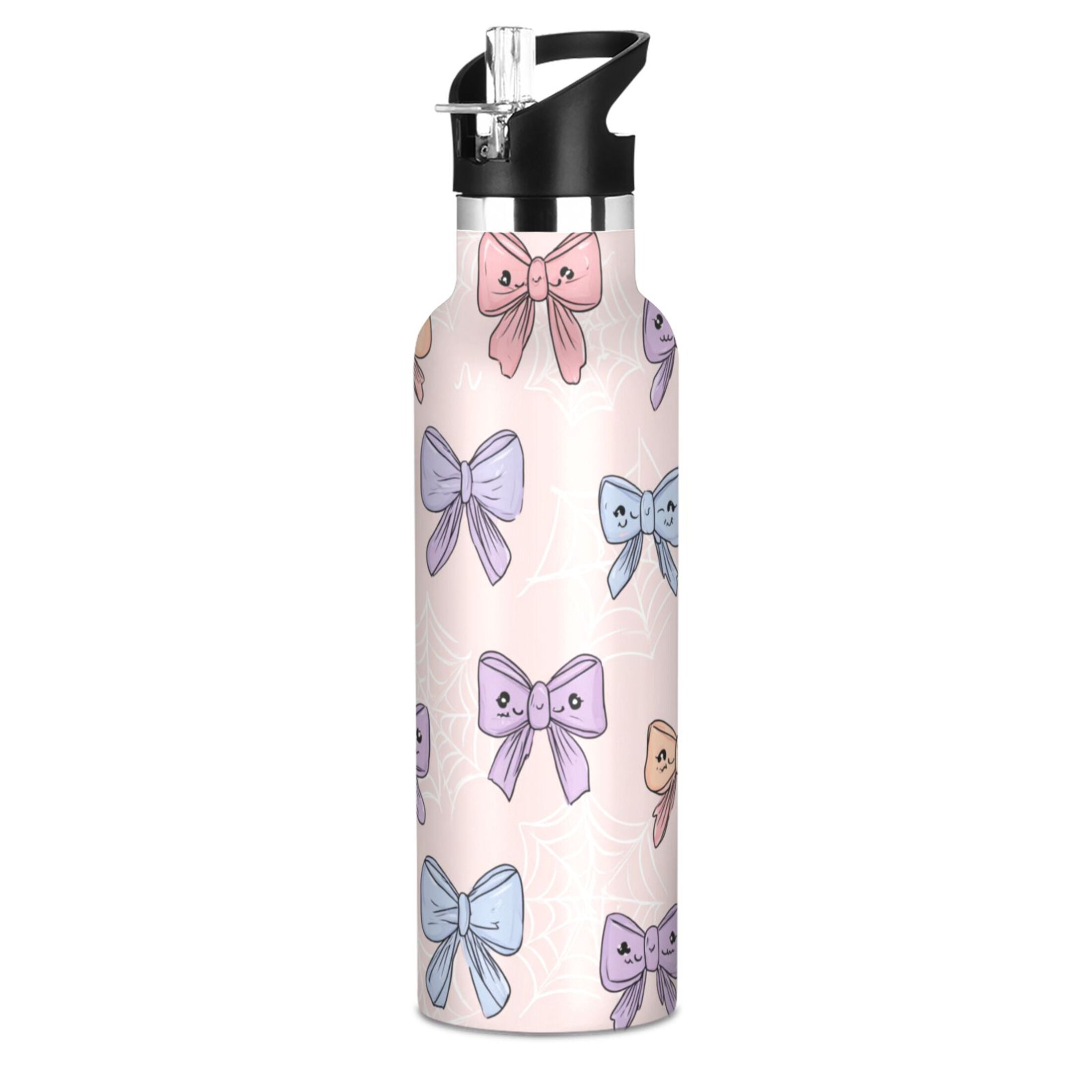 Kids Insulated Stainless Steel Sports Water Bottle 600ml (20oz) Bows and Spider Webs