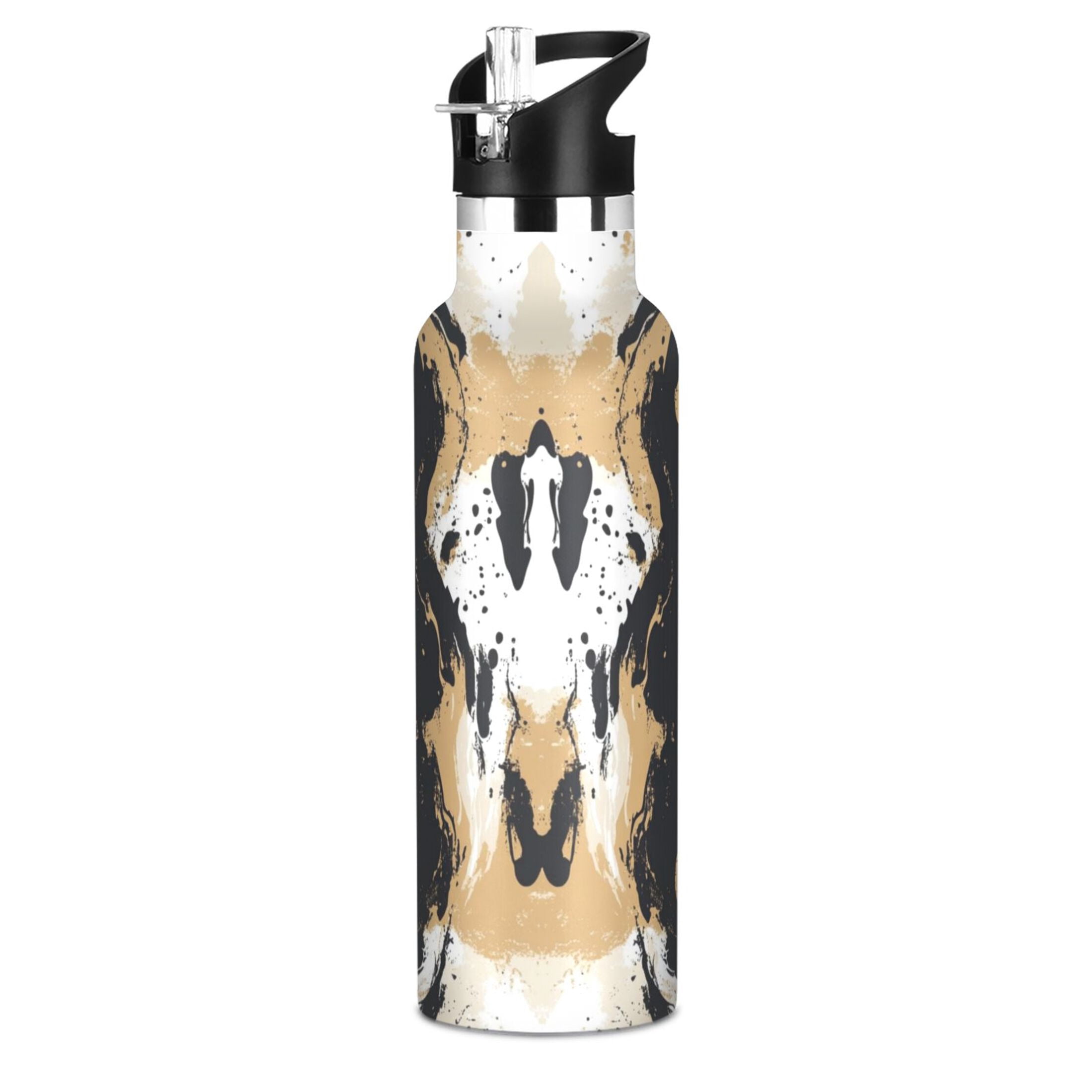 Kids Insulated Stainless Steel Sports Water Bottle 600ml (20oz) Brown and Black Pattern