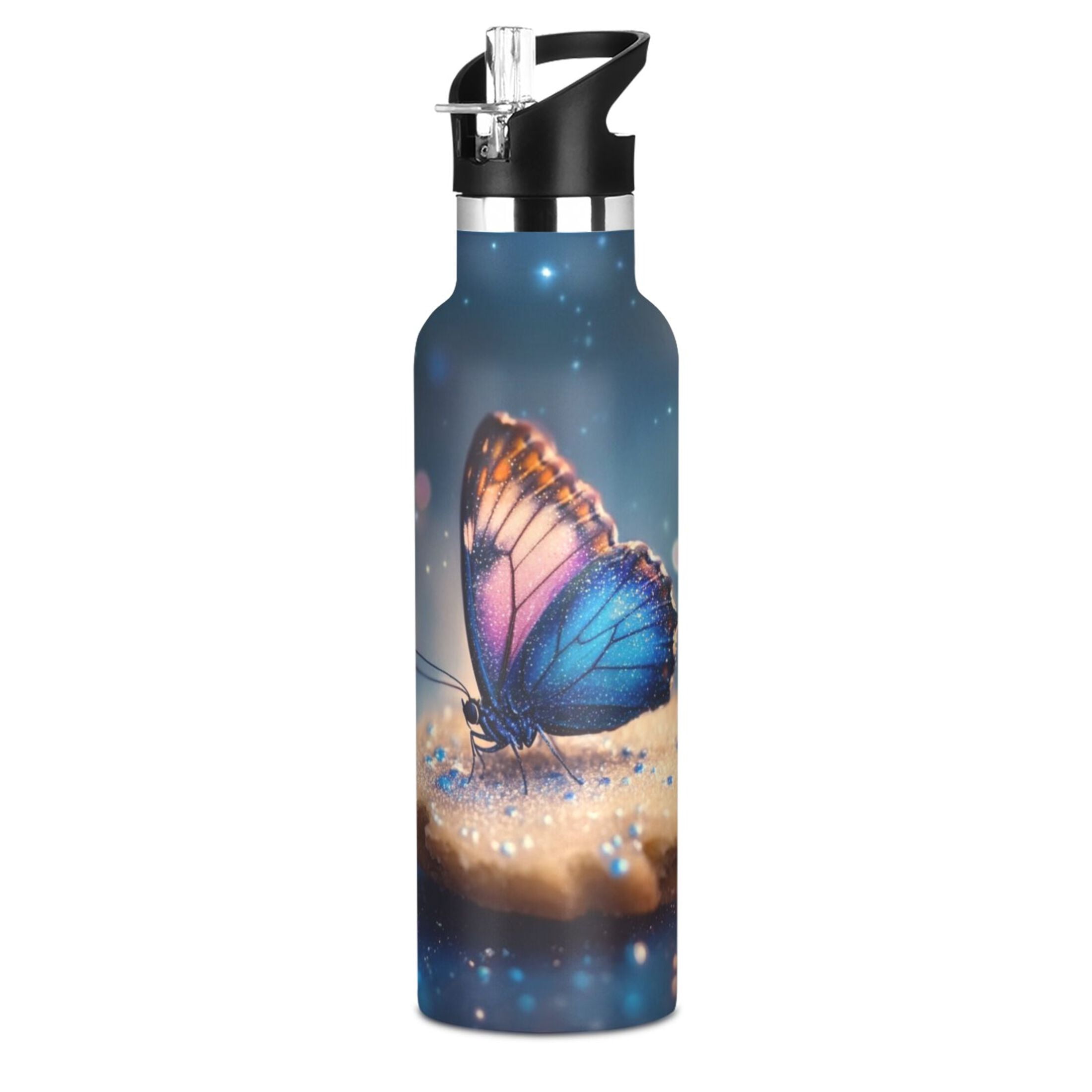 Kids Insulated Stainless Steel Sports Water Bottle 600ml (20oz) Butterfly and Cookie