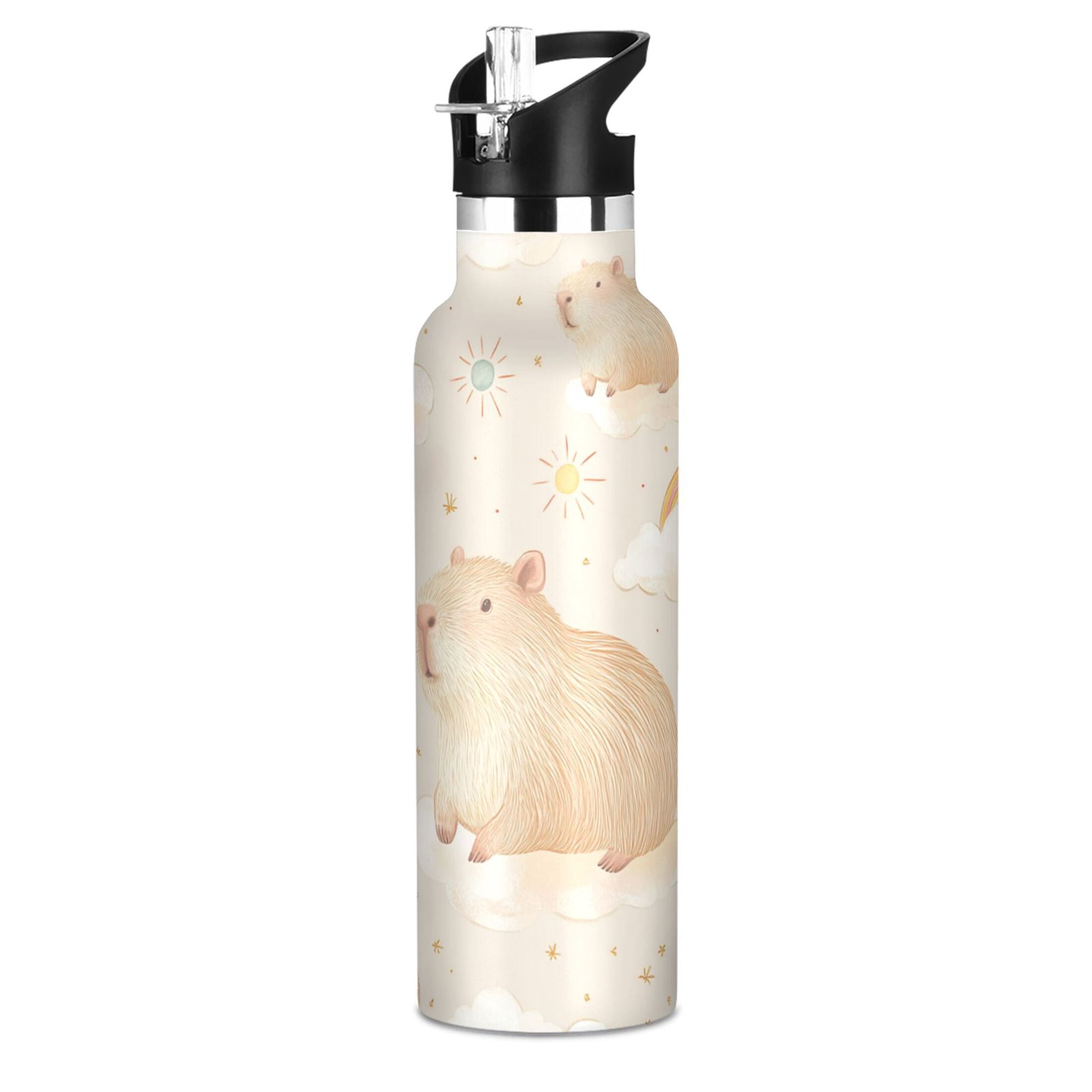 Kids Insulated Stainless Steel Sports Water Bottle 600ml (20oz) Capybara Pattern