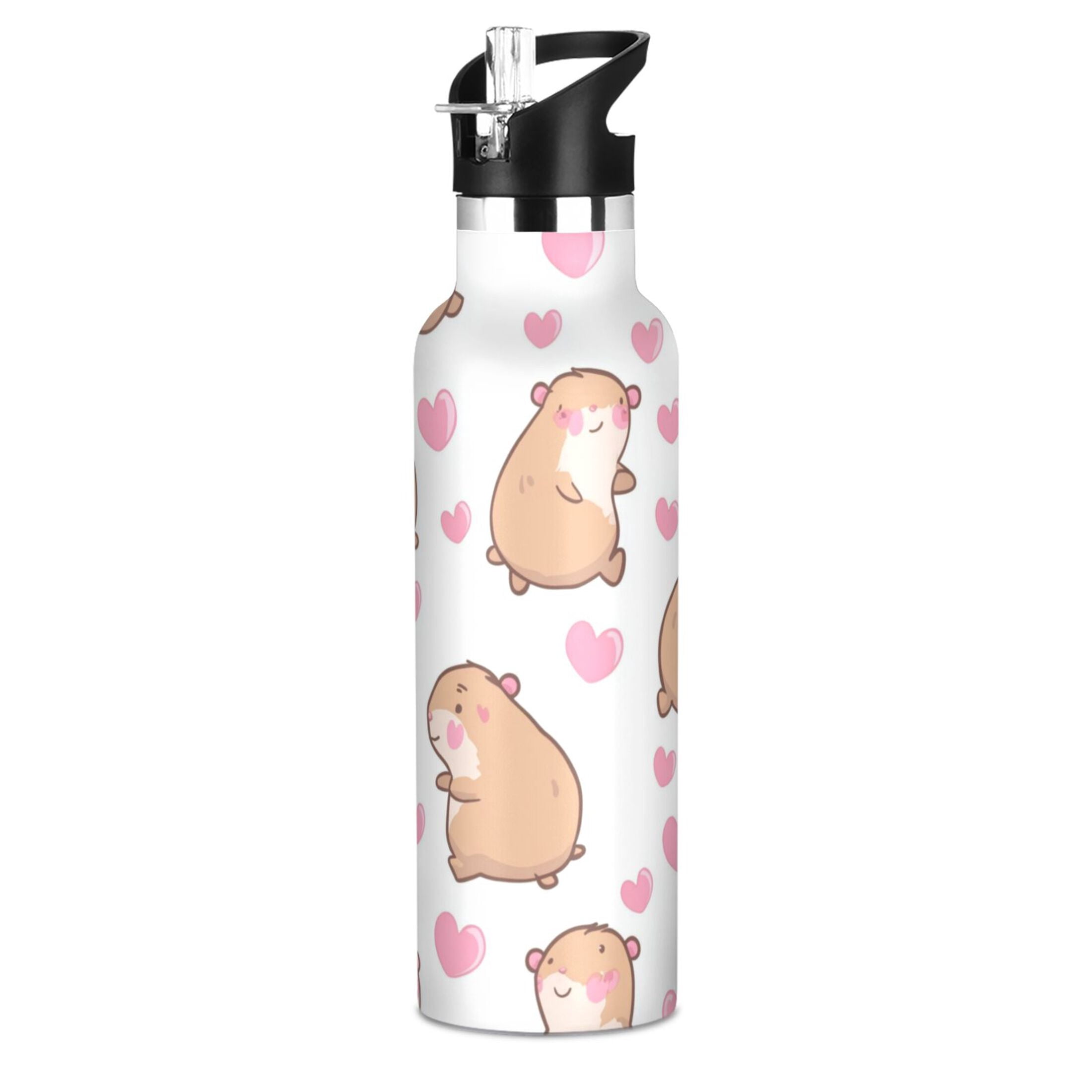 Kids Insulated Stainless Steel Sports Water Bottle 600ml (20oz) Capybaras and Heart