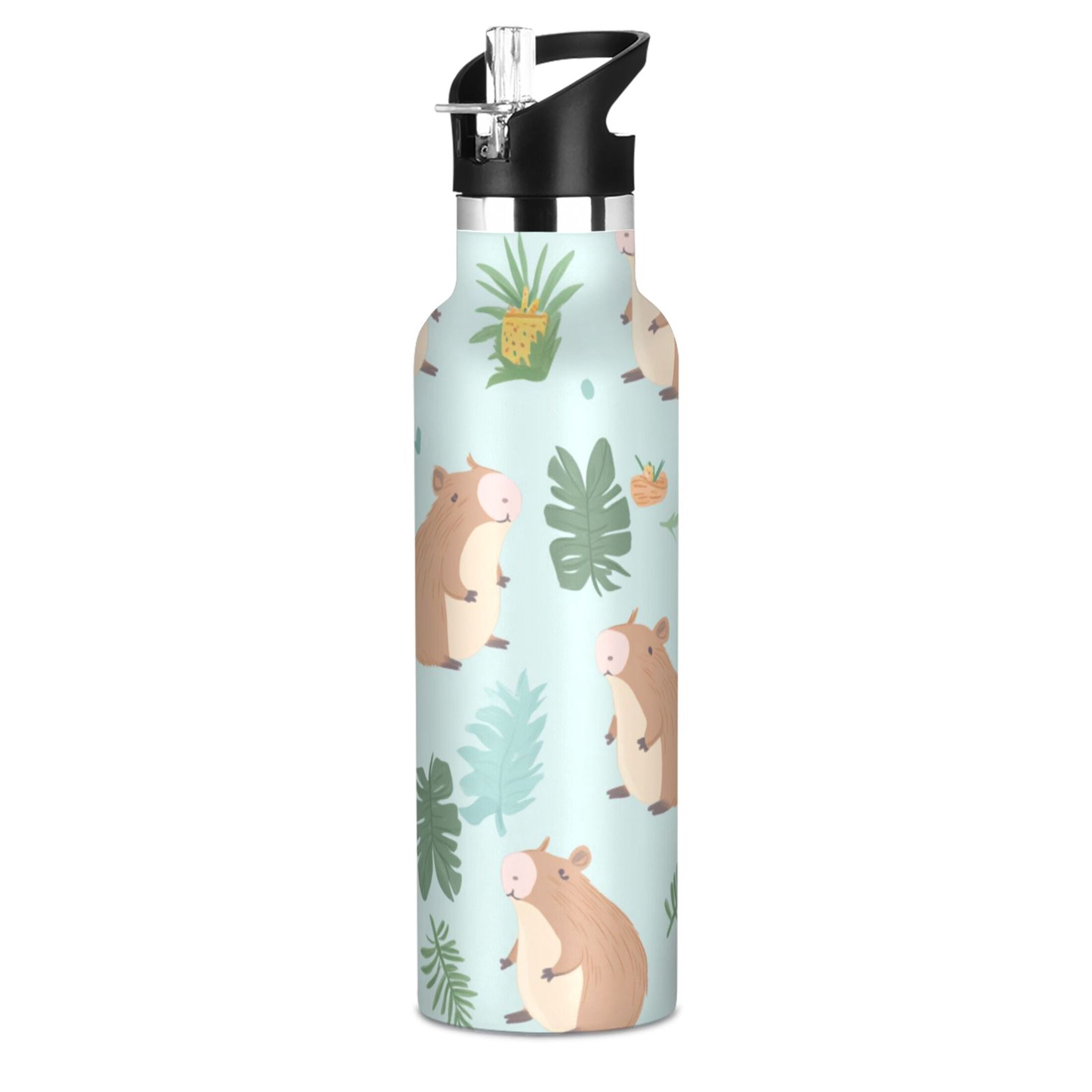 Kids Insulated Stainless Steel Sports Water Bottle 600ml (20oz) Capybaras in Playful Poses