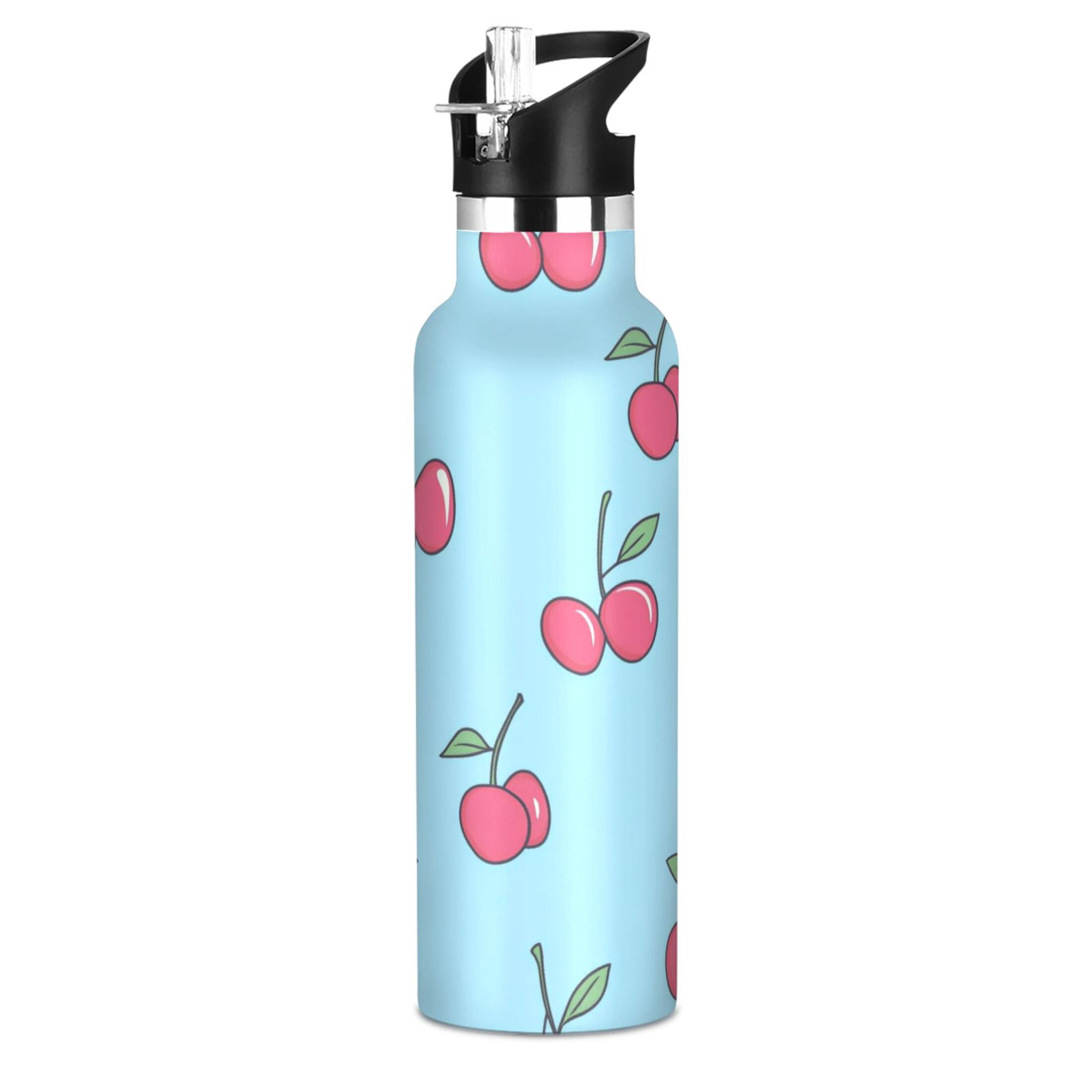 Kids Insulated Stainless Steel Sports Water Bottle 600ml (20oz) Cartoon Cherry Pattern