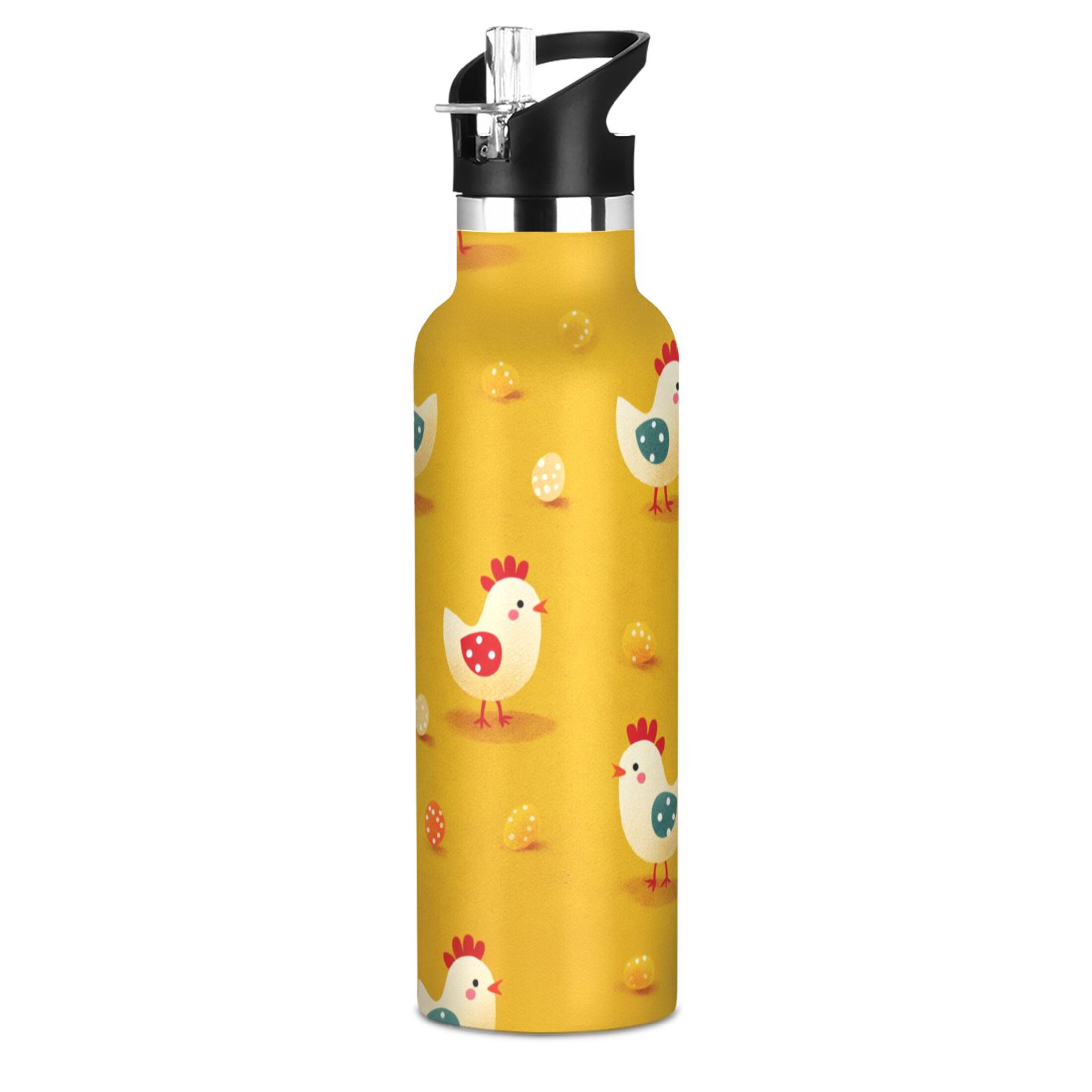 Kids Insulated Stainless Steel Sports Water Bottle 600ml (20oz) Cartoon Chickens Pattern
