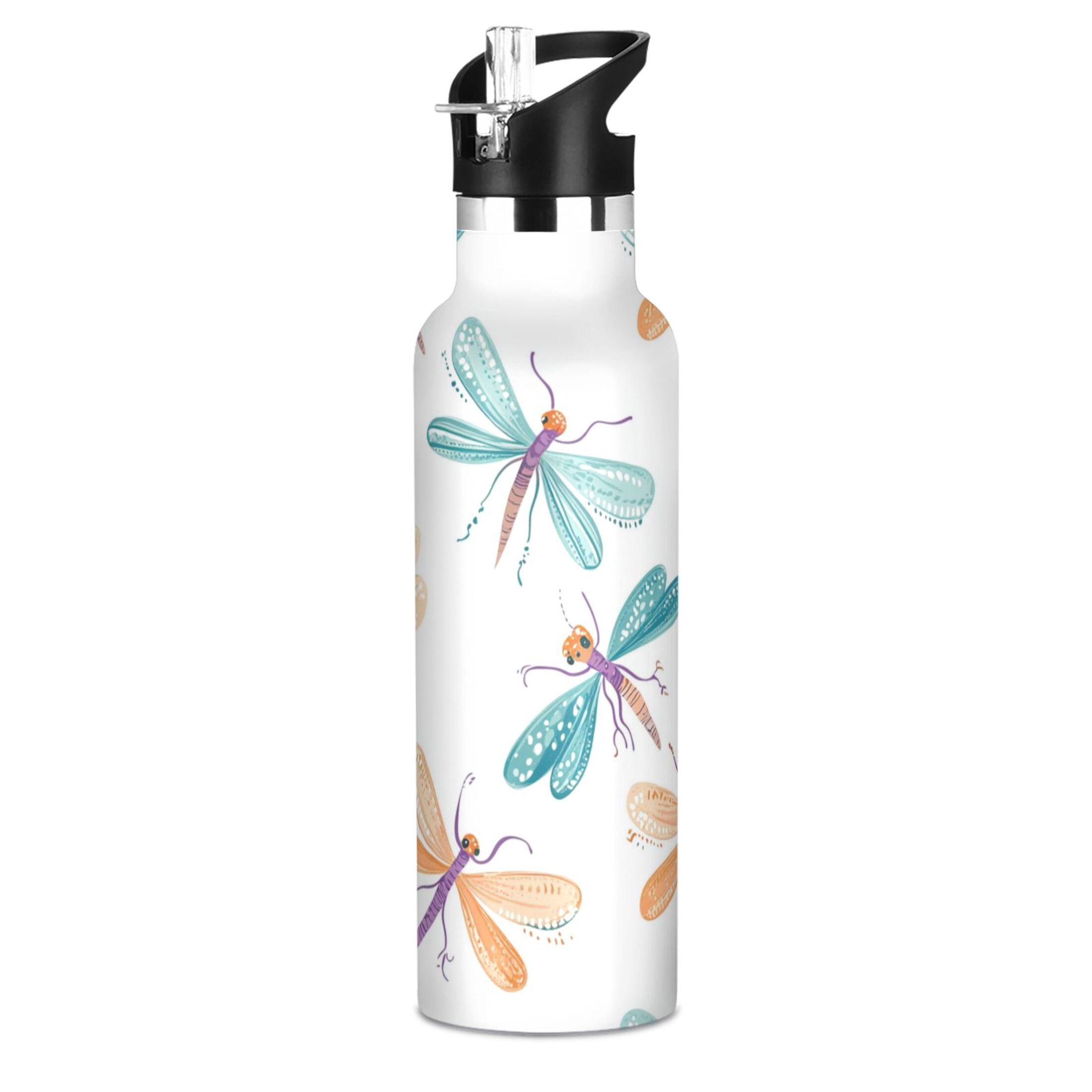 Kids Insulated Stainless Steel Sports Water Bottle 600ml (20oz) Cartoon Dragonflies Pattern