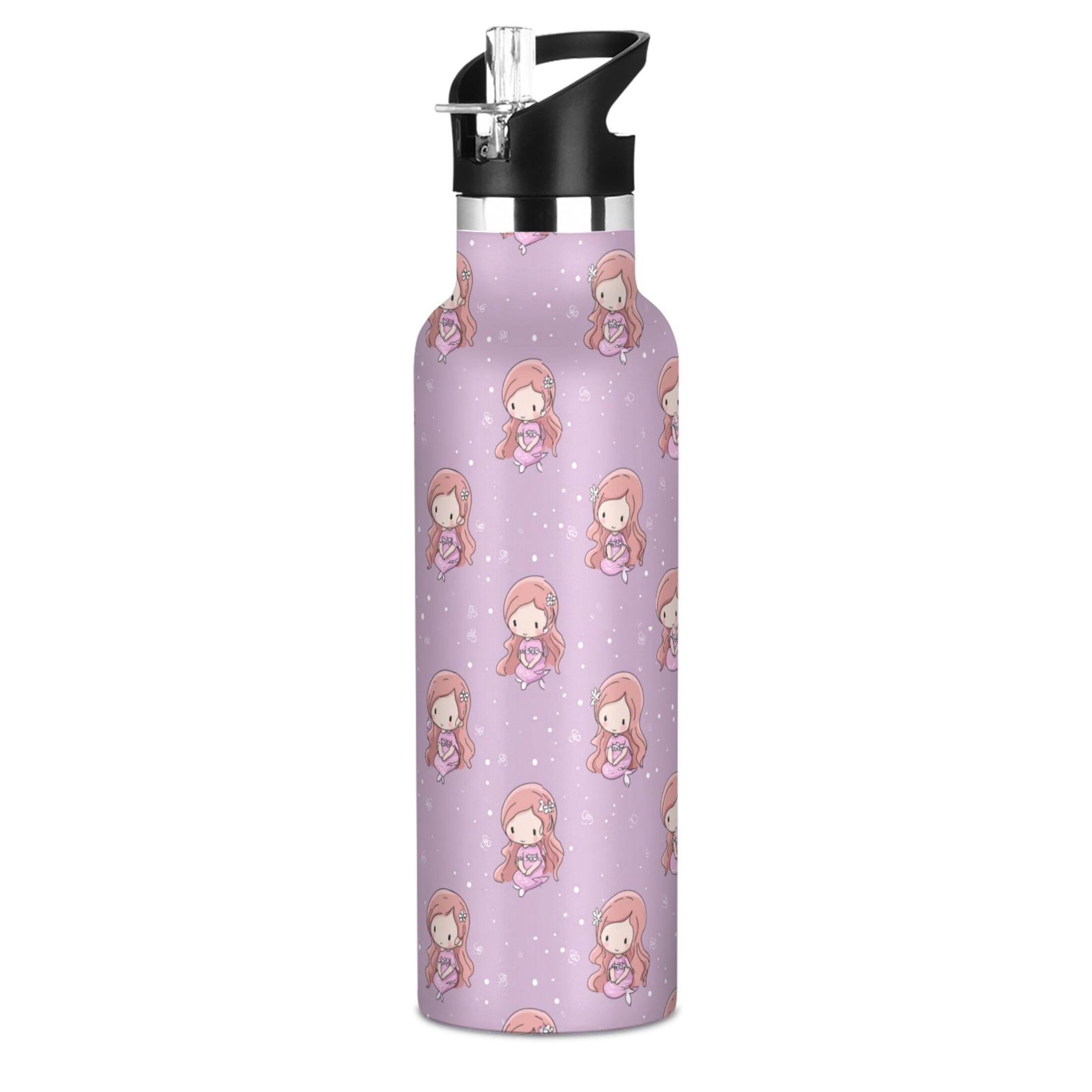 Kids Insulated Stainless Steel Sports Water Bottle 600ml (20oz) Cartoon Mermaid Pattern