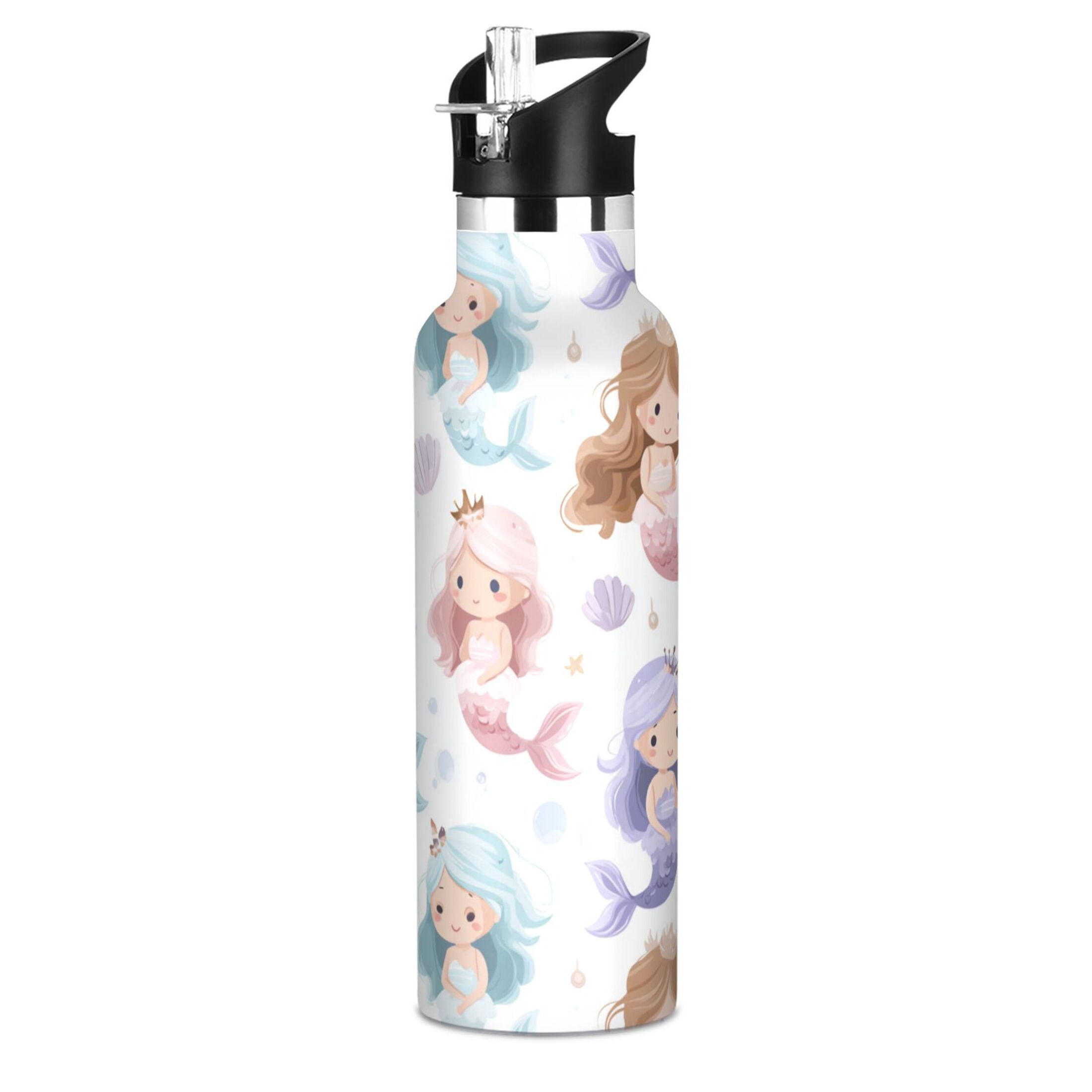 Kids Insulated Stainless Steel Sports Water Bottle 600ml (20oz) Cartoon Mermaids
