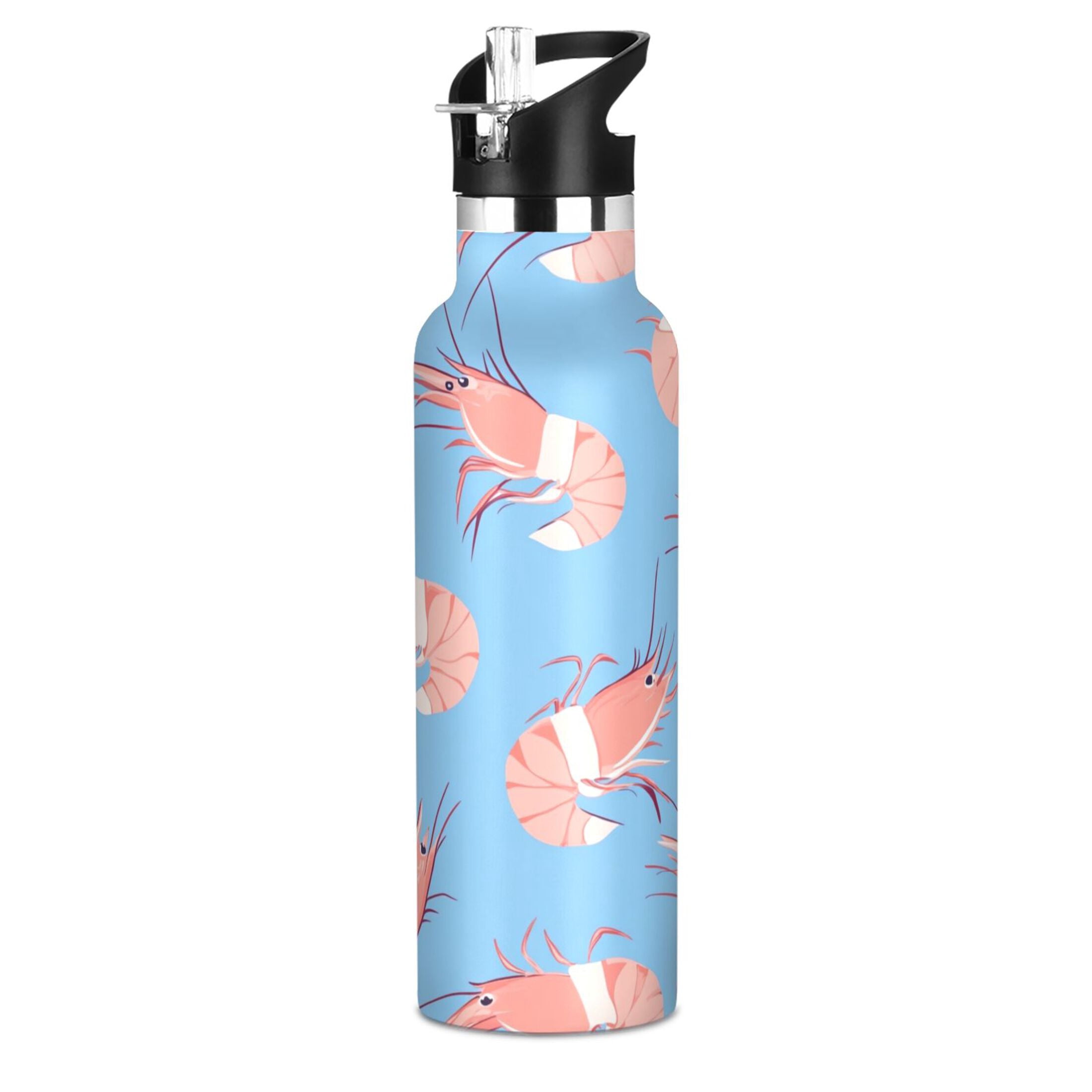 Kids Insulated Stainless Steel Sports Water Bottle 600ml (20oz) Cartoon Shrimps Pattern