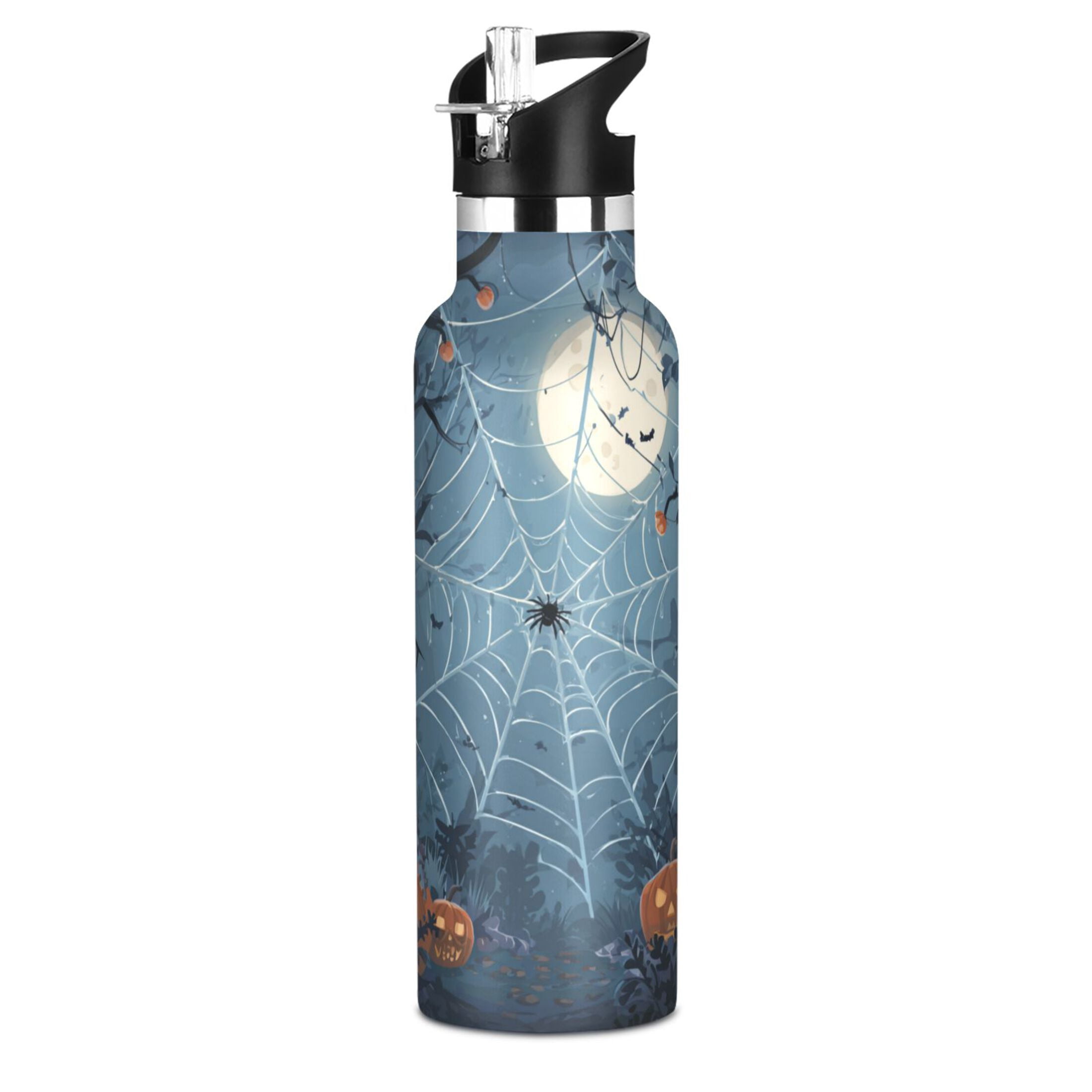 Kids Insulated Stainless Steel Sports Water Bottle 600ml (20oz) Cartoon Style Spider Web