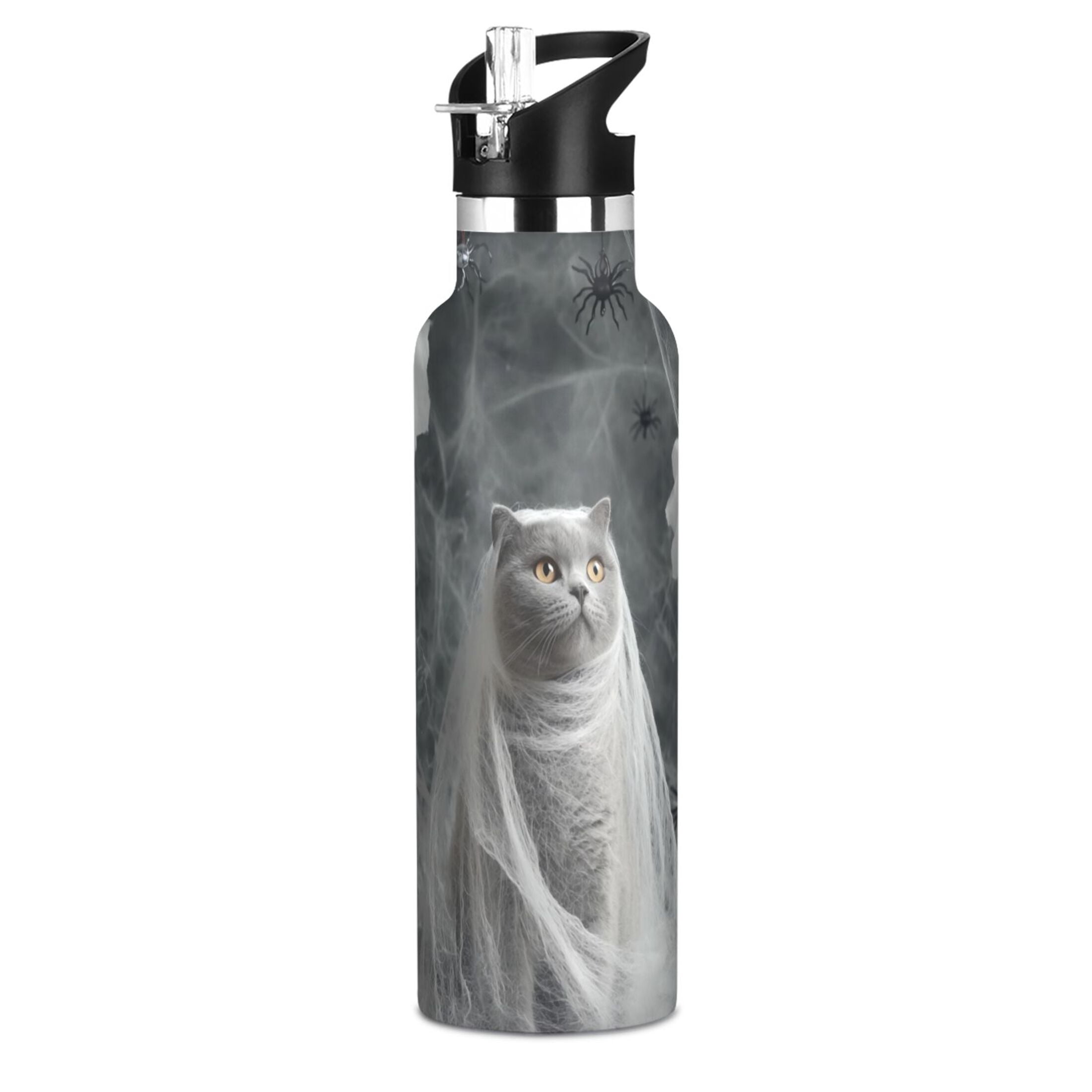 Kids Insulated Stainless Steel Sports Water Bottle 600ml (20oz) Cat Dressed in White Gauze