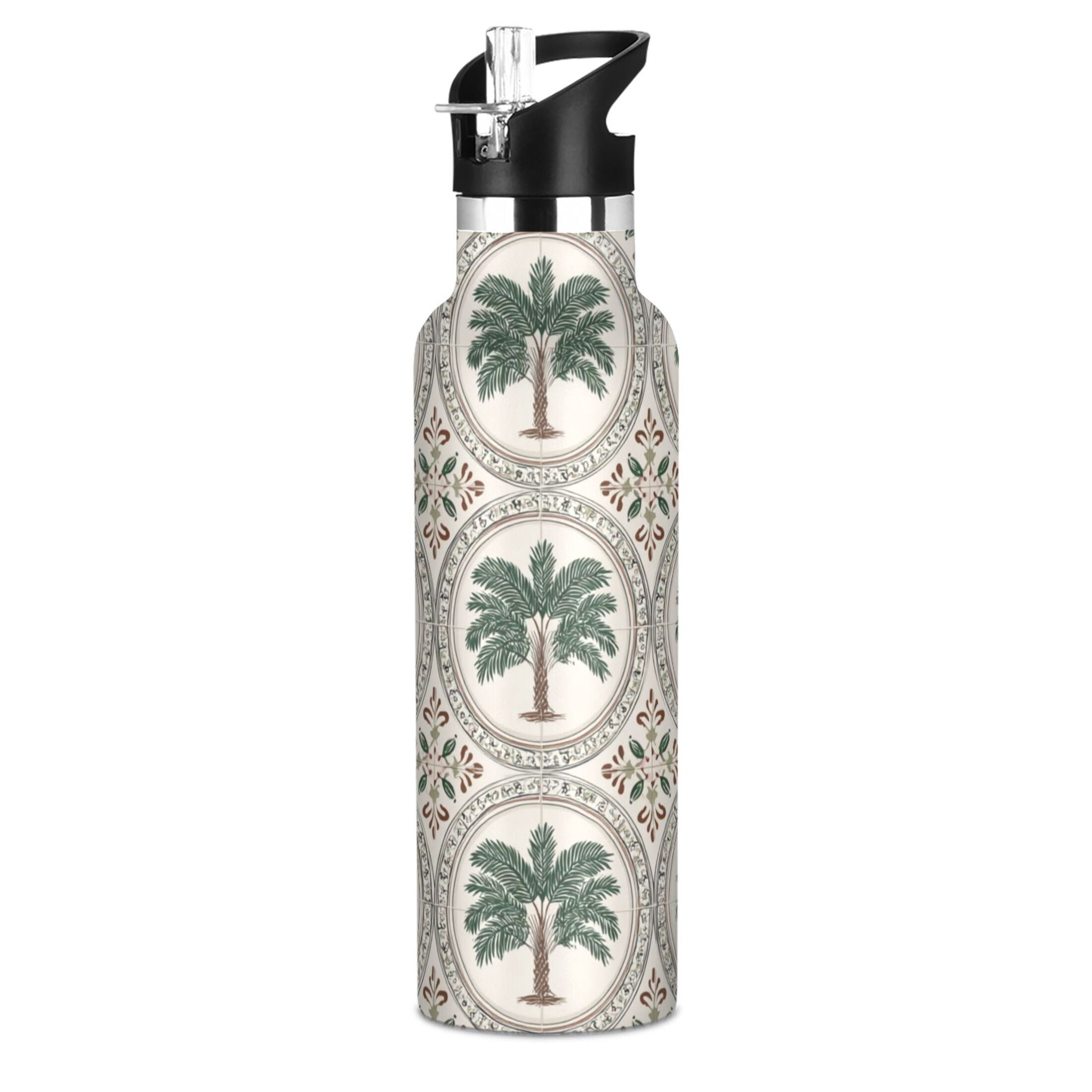 Kids Insulated Stainless Steel Sports Water Bottle 600ml (20oz) Circular Palm Tree Motifs