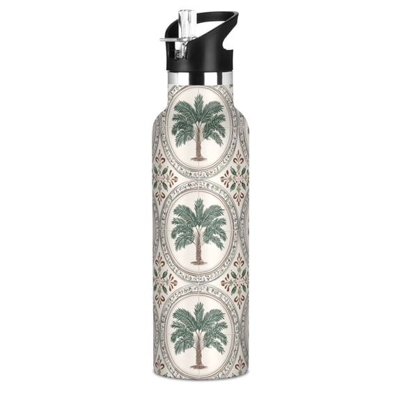Kids Insulated Stainless Steel Sports Water Bottle 600ml (20oz) Circular Palm Tree Motifs