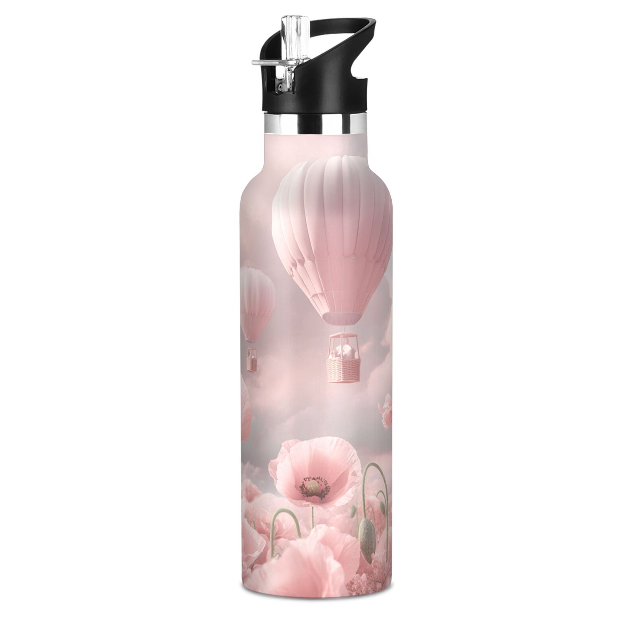 Kids Insulated Stainless Steel Sports Water Bottle 600ml (20oz) Clouds and Hot Air Balloons