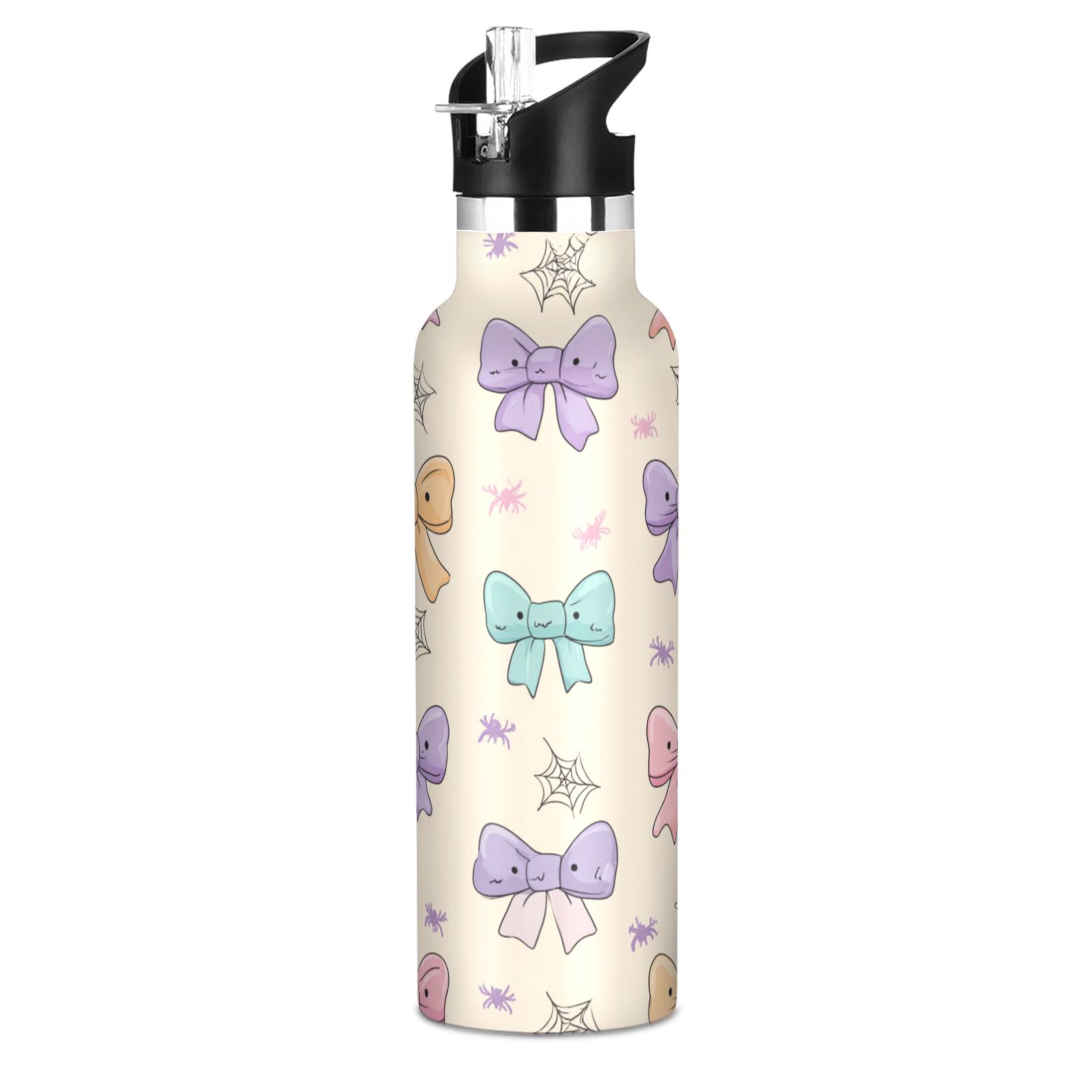 Kids Insulated Stainless Steel Sports Water Bottle 600ml (20oz) Colorful Bow Pattern