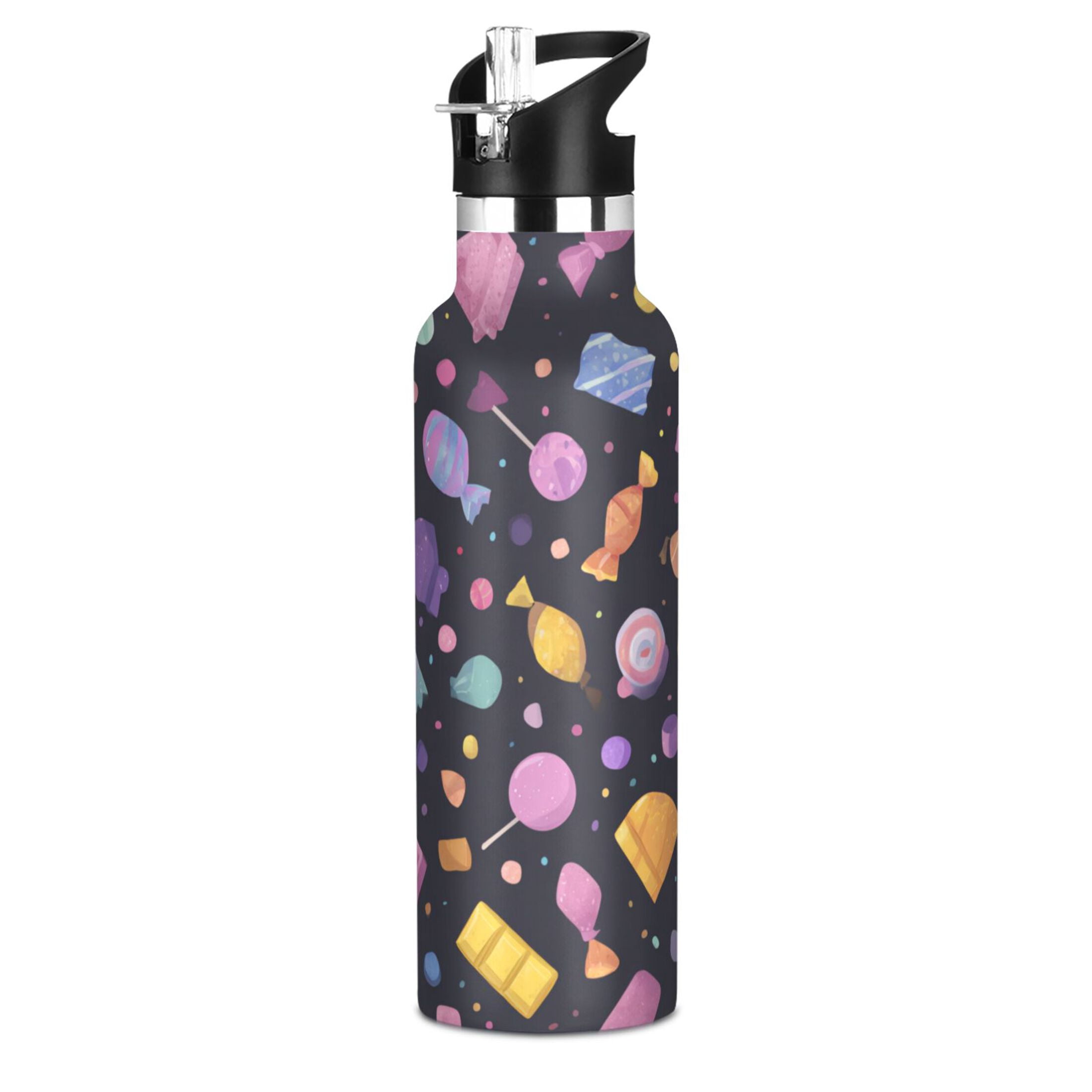Kids Insulated Stainless Steel Sports Water Bottle 600ml (20oz) Colorful Candy and Sweets