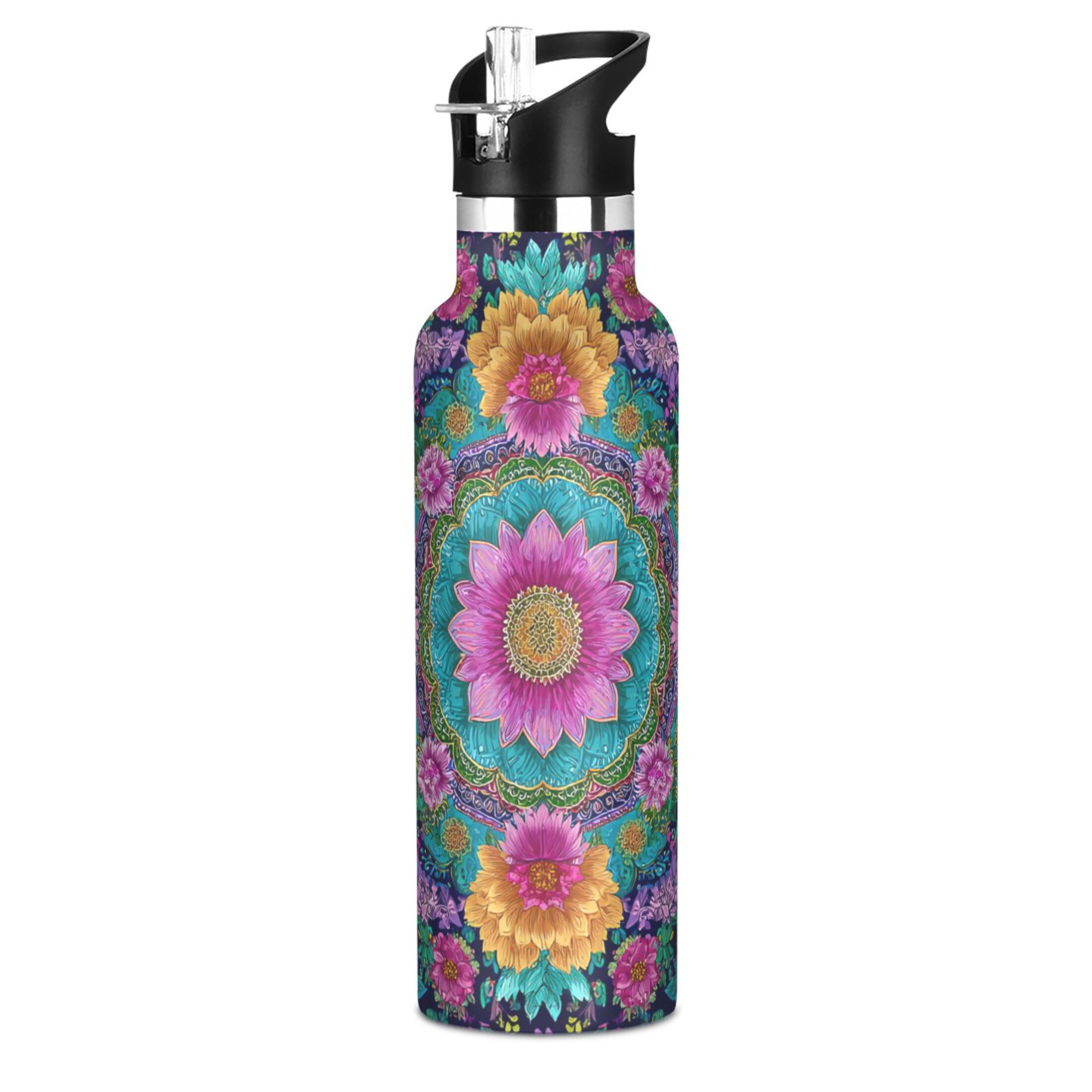 Kids Insulated Stainless Steel Sports Water Bottle 600ml (20oz) Colorful Delicate Floral