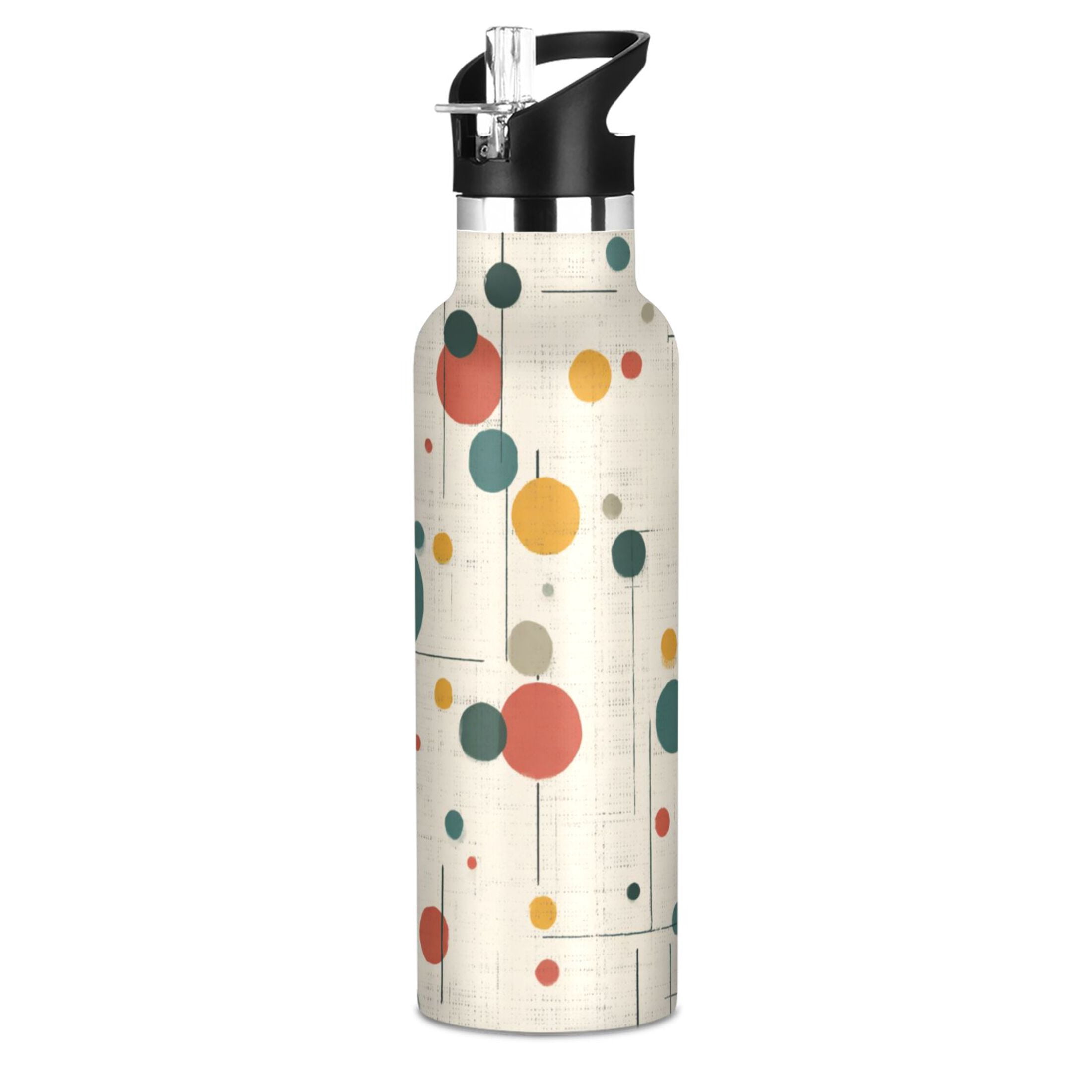 Kids Insulated Stainless Steel Sports Water Bottle 600ml (20oz) Colorful Dots and Lines