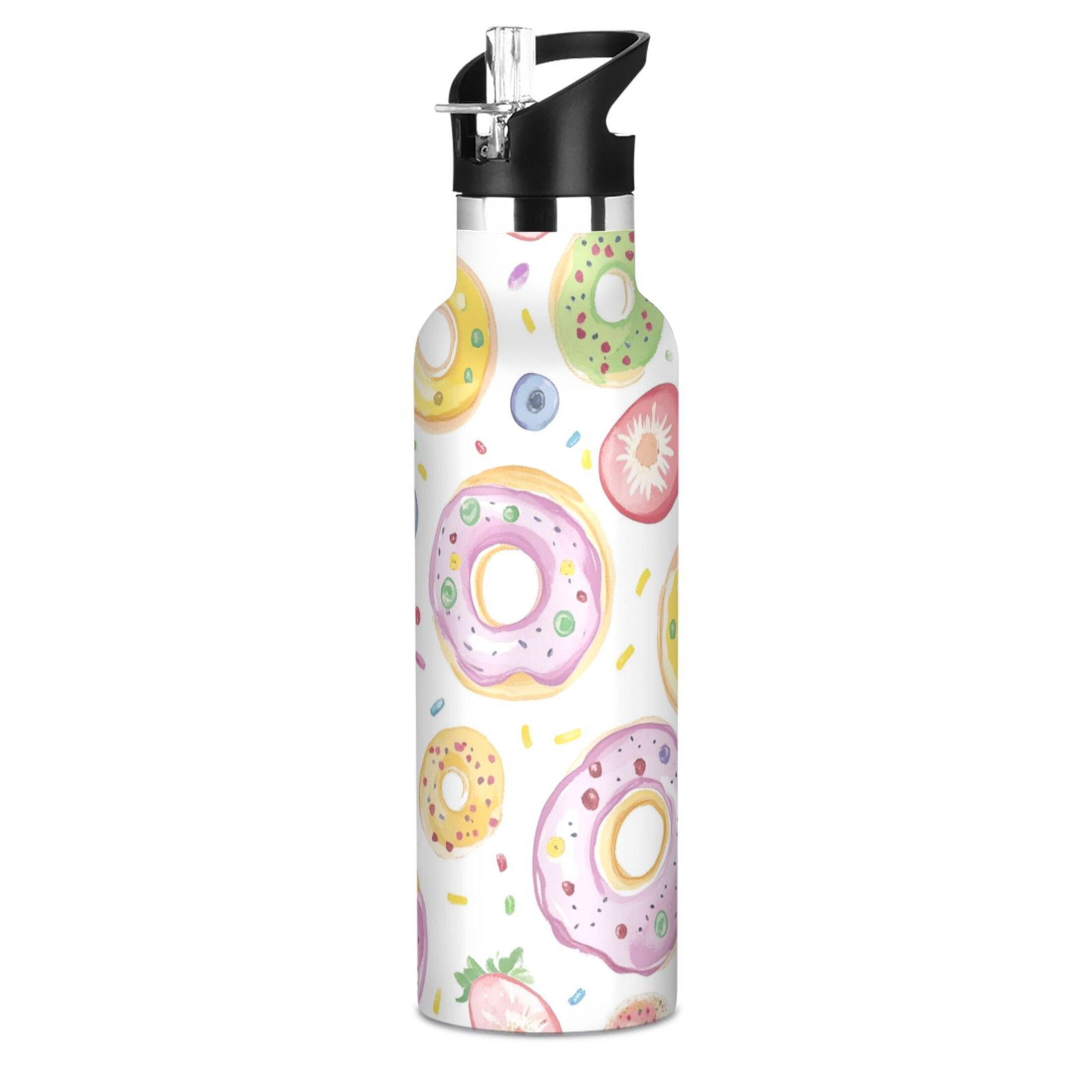 Kids Insulated Stainless Steel Sports Water Bottle 600ml (20oz) Colorful Doughnuts Pattern